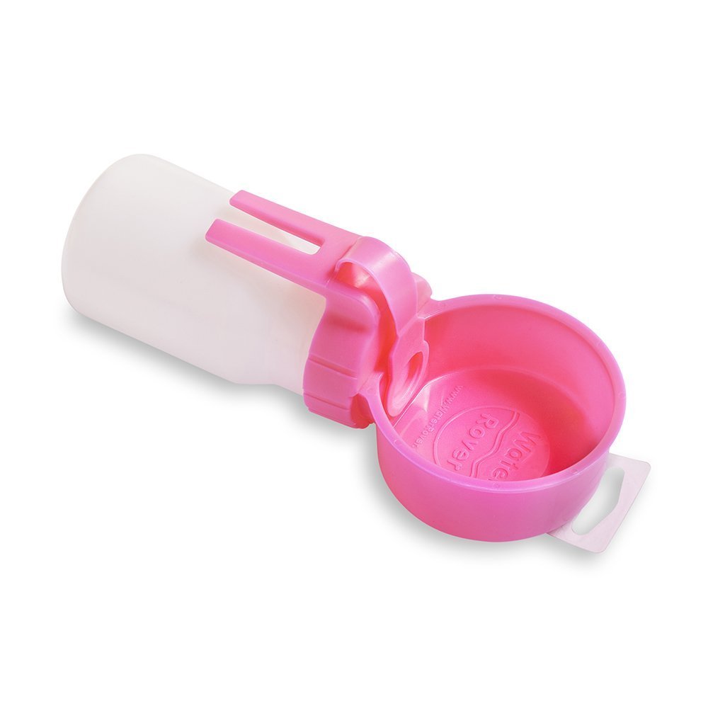 Water Rover Small 3-Inch Pet Bowl with 8-Oz Water Bottle - Pink Portable Cat & Dog Feeding Set for Travel, Camping & Outdoor Adventures