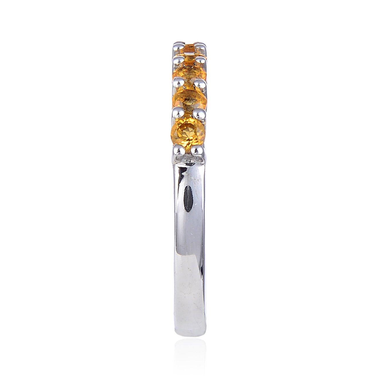 Natural Citrine Half Eternity Ring for Women - 14K Gold Plated Stackable Band - Perfect for Anniversary, Wedding, Birthday Gifts & Everyday Elegance