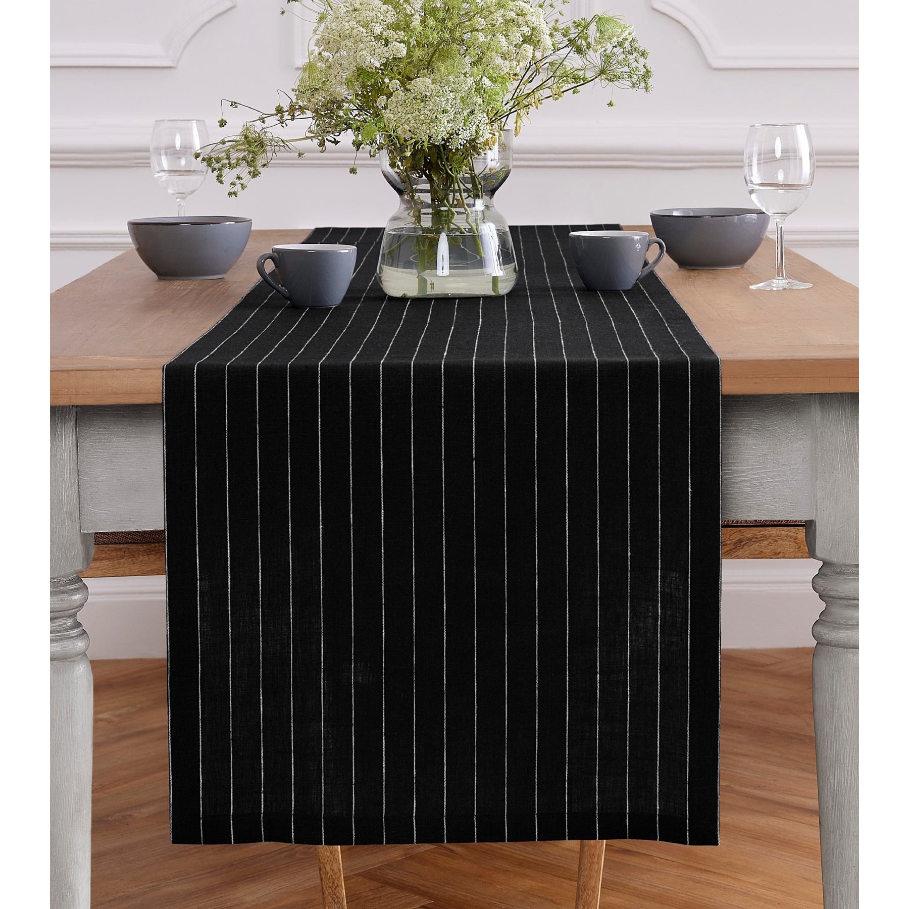 Elegant Pinstripe Table Runner - 16 Inch & 18 Inch Wide Options for Dining Table Decor | Perfect for Weddings, Parties & Holiday Tablescapes