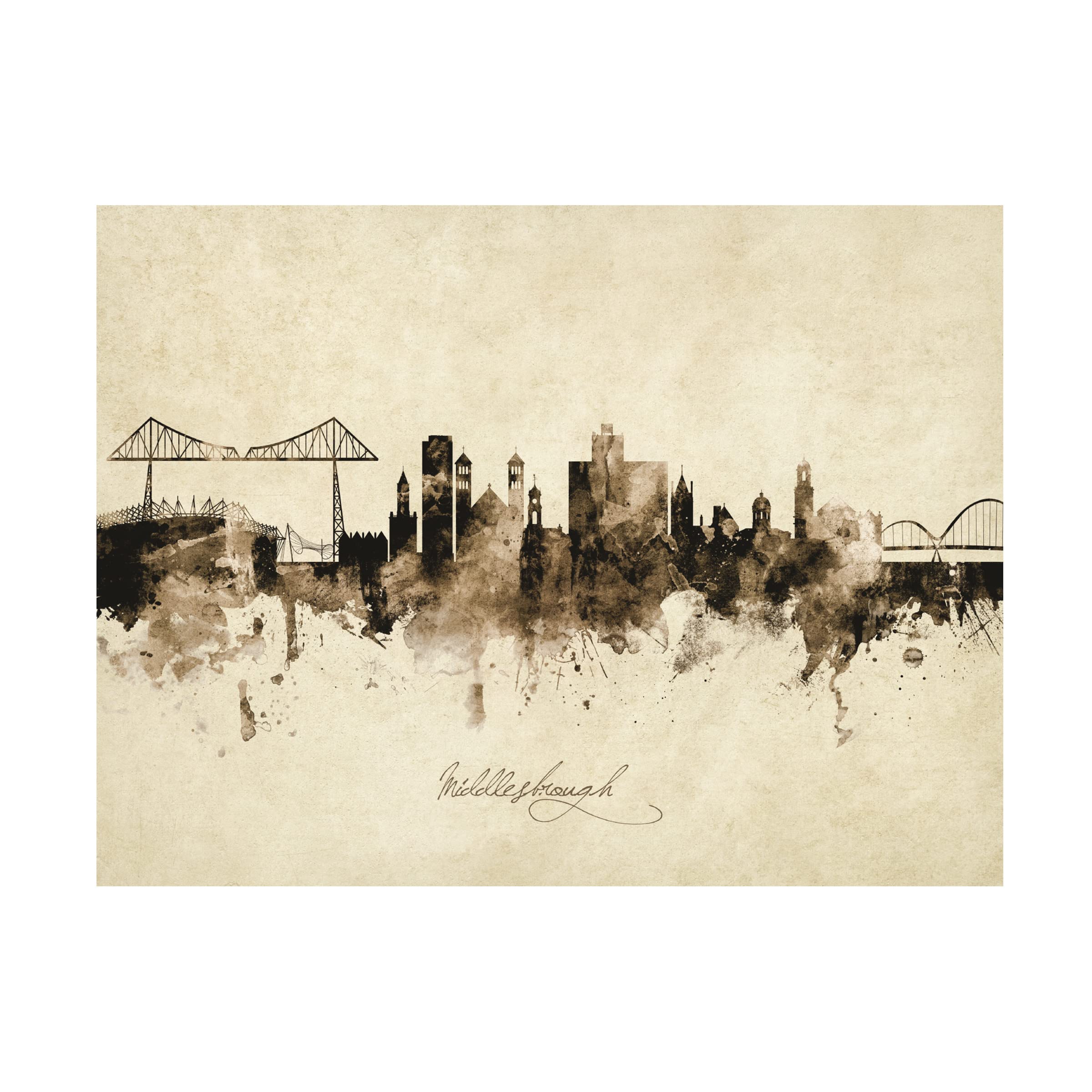 Michael Tompsett Middlesbrough England Skyline Vintage Canvas Art Print - Premium Wall Decor for Living Room, Bedroom & Office