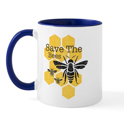 White/Navy Inside - Honeycomb Save The Bees Mug