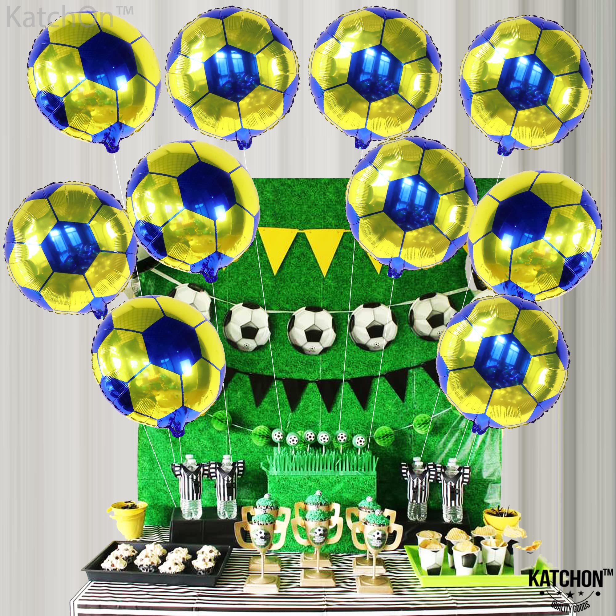 KatchOn 18 Inch Yellow & Blue Soccer Balloons - Pack of 10 | Soccer Ball Themed Party Decorations for USA Team Parties, Birthday Celebrations & Game Day Events | Perfect for World Cup, Team Spirit & Sports Theme Decor