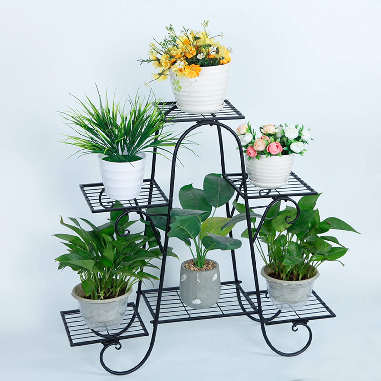 LOYALHEARTDY 6-Tier Metal Square Flower Stand - Indoor/Outdoor Plant Shelf for Garden, Patio, Balcony Decor - Black Display Rack for Pots, Succulents & Home Decor