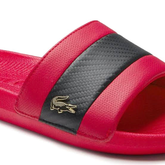 Lacoste Croco Slide 0120 Red Black - Comfortable Men's Casual Sandals for Summer, Beach & Pool Wear