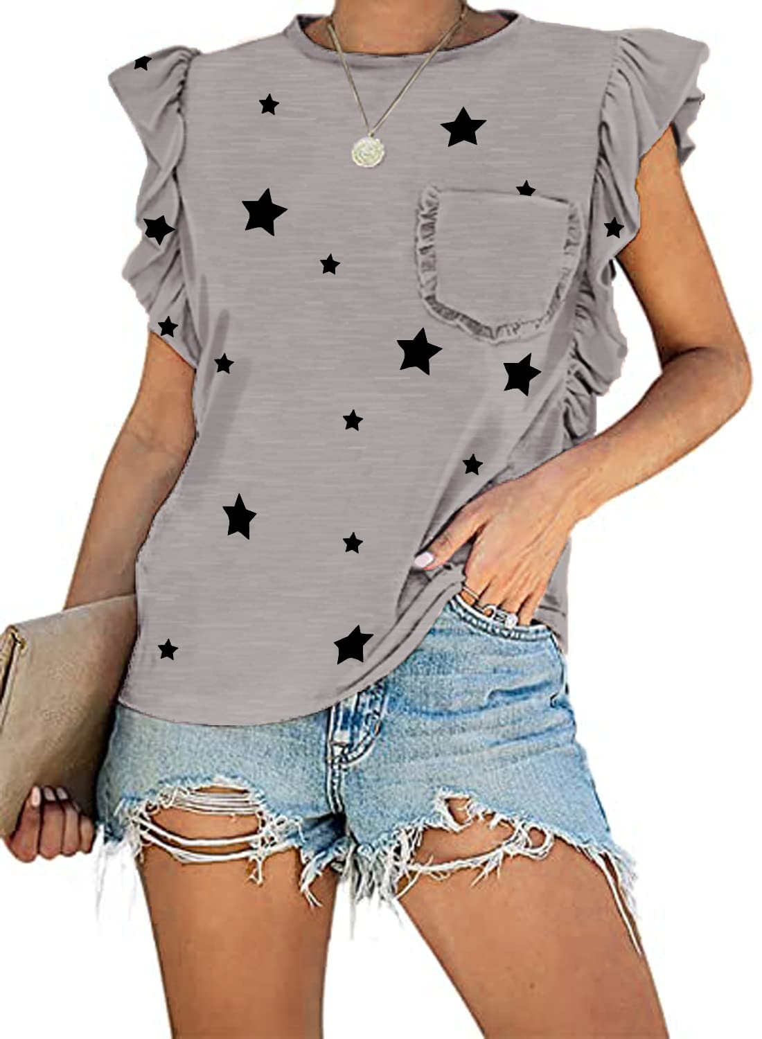 MIHOLL Women's Summer Sleeveless Tops - Casual Loose Ruffle Shirts & Tank Tops for Beach, Vacation & Everyday Wear