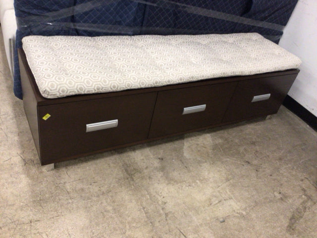Dark Wood 3-Drawer Storage Bench with Removable Cushion - Entryway Seating & Shoe Storage Organizer for Hallway, Bedroom or Living Room