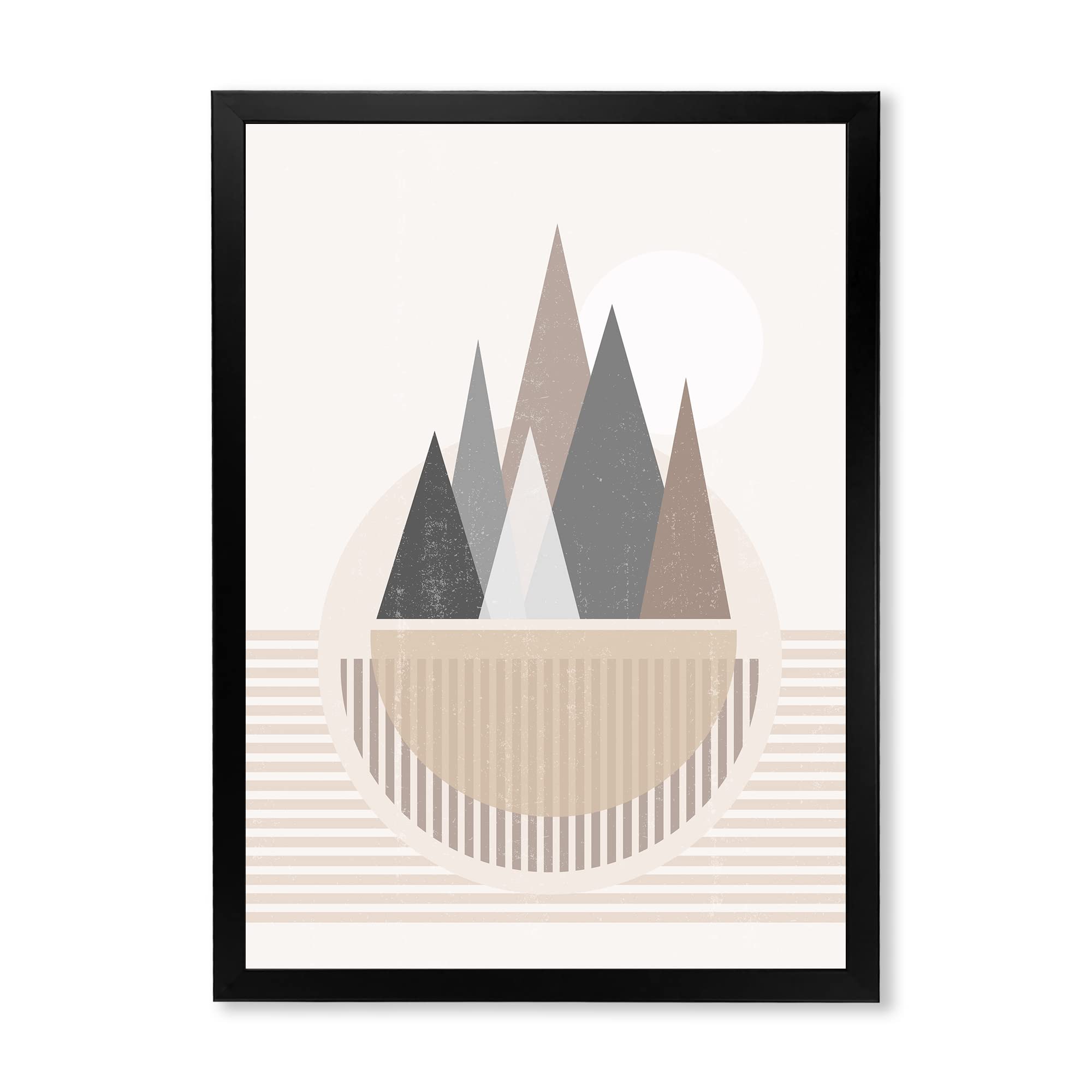 Abstract Sun and Moon In Mountains III - Modern Framed Wall Art for Living Room, Bedroom & Office Decor - Contemporary Landscape Painting for Home & Office Interior Design