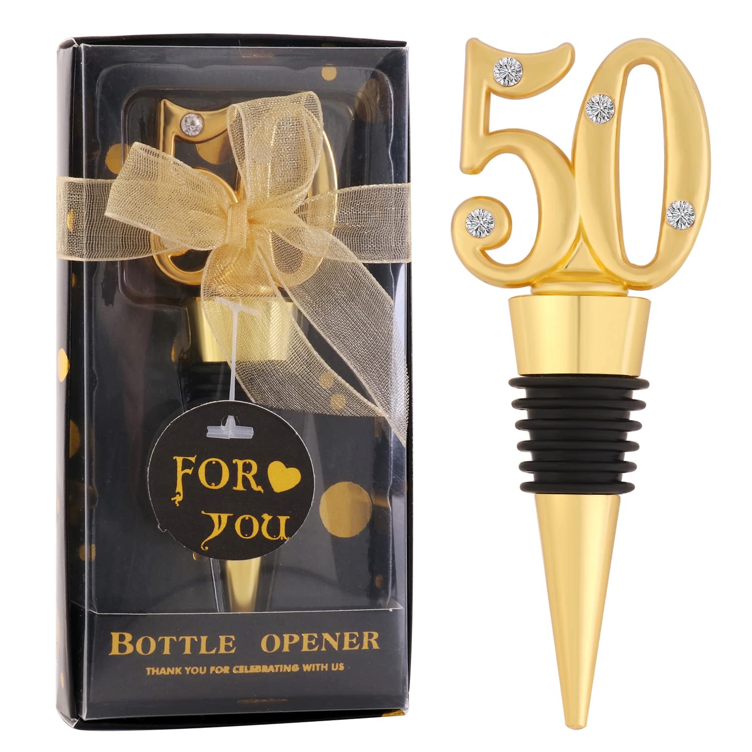 12-Pack Black & Gold Wine Stoppers - Party Favors, Anniversary & Birthday Gifts for Guests