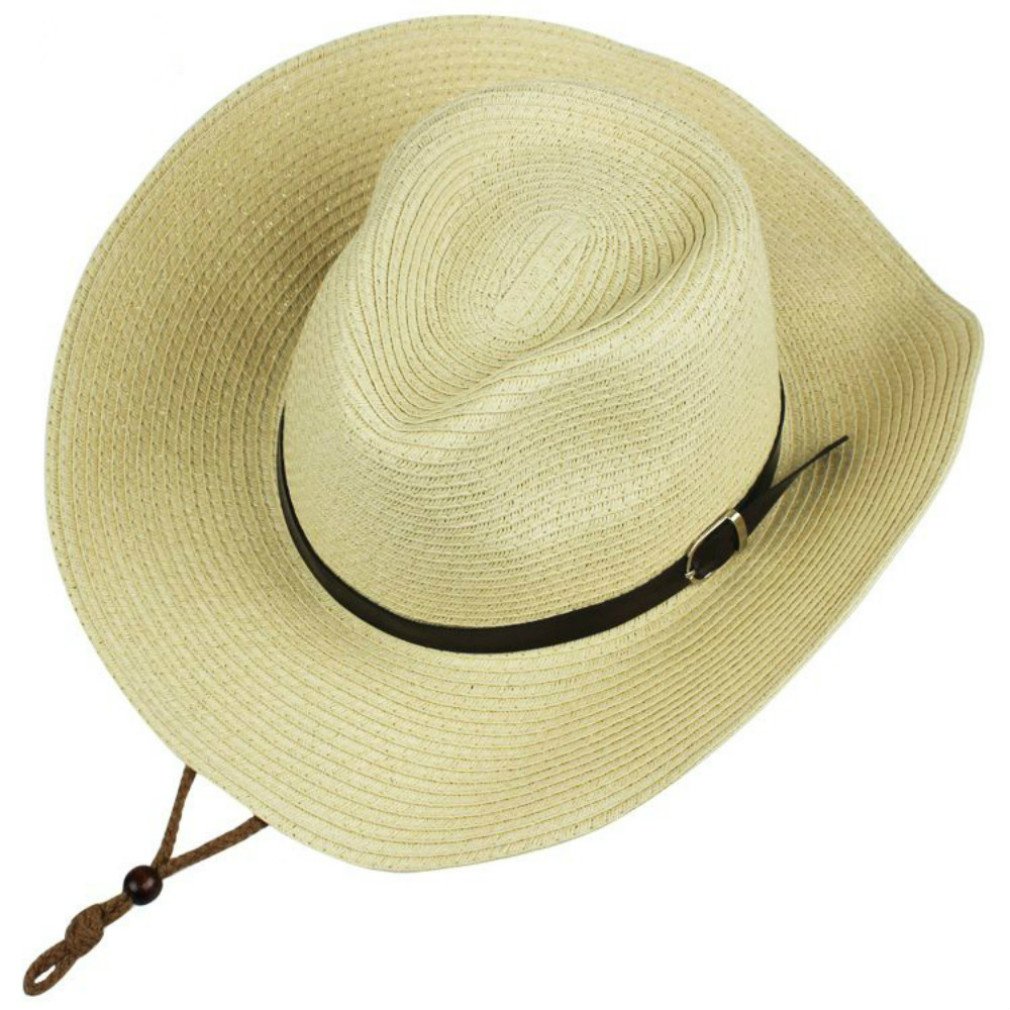 iHomey Packable Cowboy Sun Hat for Men & Women - Breathable Straw Summer Hat with Wide Brim, UV Protection & Chin Strap - Perfect for Beach, Outdoor, Travel & Gardening