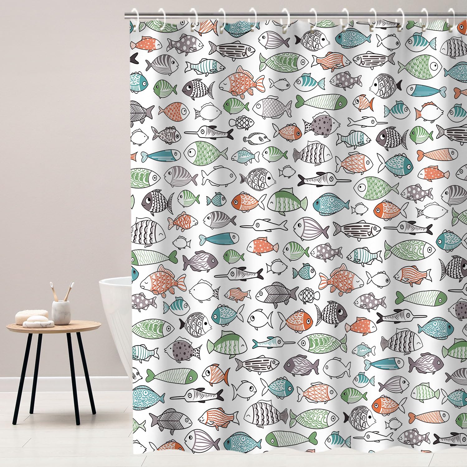 RosieLily Colorful Fish Shower Curtain Set - Waterproof Bathroom Decor with 12 Hooks, 72x84 Inch Cartoon Ocean Animal Design - Perfect for Kids' Bathrooms, Beach-Themed Decor & Fun Bath Time Adventures
