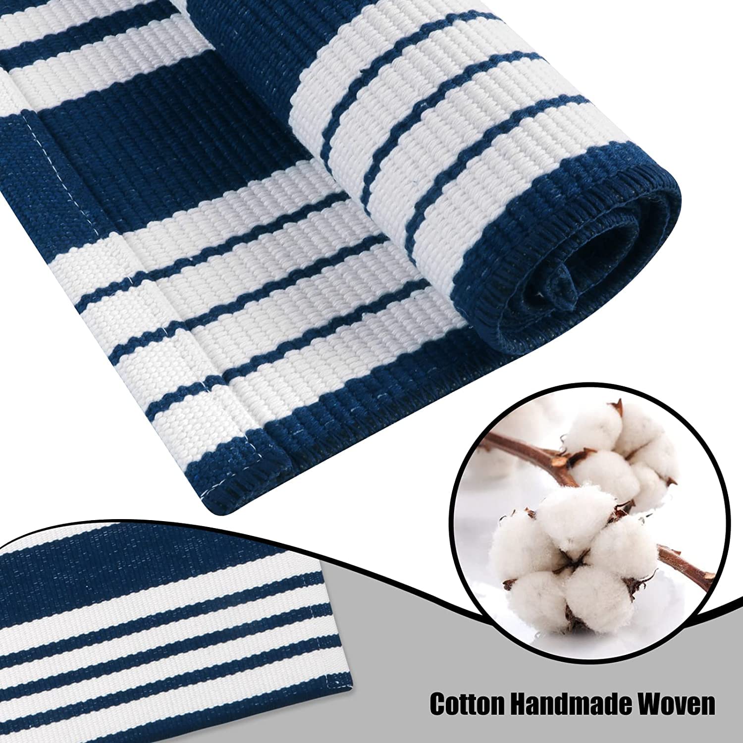 2'x4.3' Machine Washable Cotton Woven Doormat - Indoor/Outdoor Entryway Rug for Front Door, Patio, Porch & Kitchen | Non-Slip Black & Blue Layered Mat for High Traffic Areas | Perfect for Muddy Shoes, Pet Paws & Wet Weather Protection