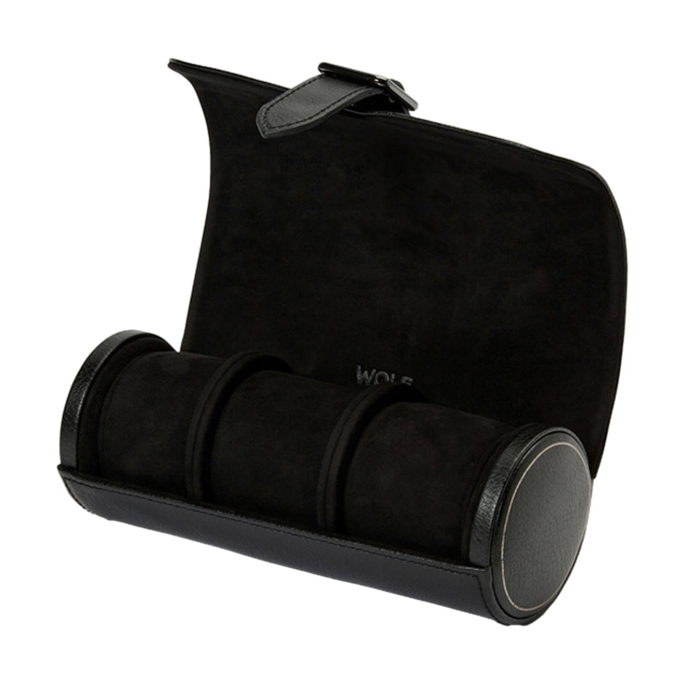 British Racing Triple Watch Roll - Black | Luxury Leather Watch Case for Men | Perfect for Travel, Storage & Display