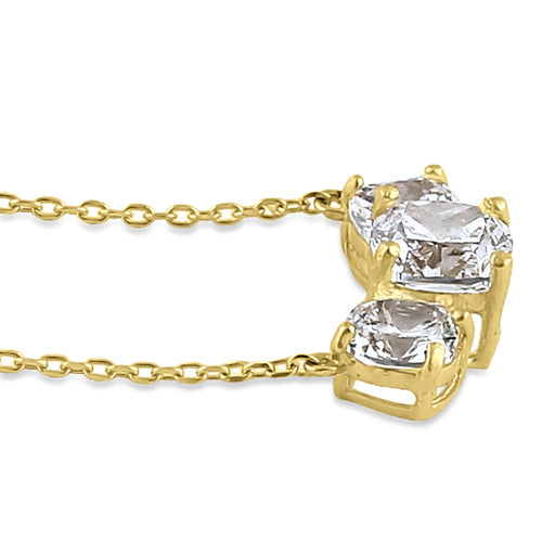 14K Solid Yellow Gold Triple Cushion Cubic Zirconia Pendant Necklace for Women - Elegant Jewelry Gift for Anniversary, Birthday & Special Occasions