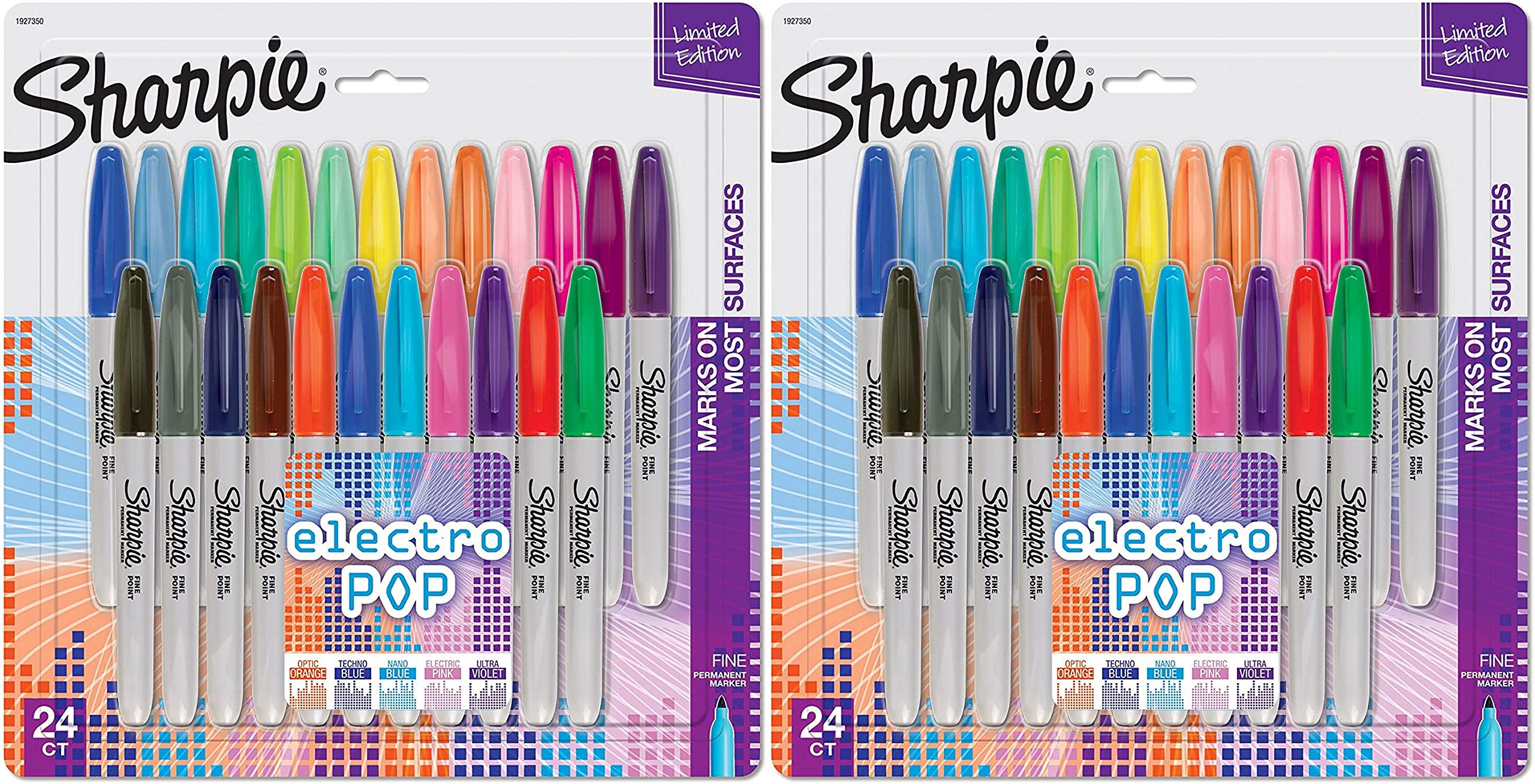 Sharpie Electro Pop Permanent Markers - Fine Point Assorted Colors (48 Markers Total) - 24 Count Pack of 2 - Vibrant Office & School Supplies for Note Taking, Art Projects, Bullet Journaling & DIY Crafts