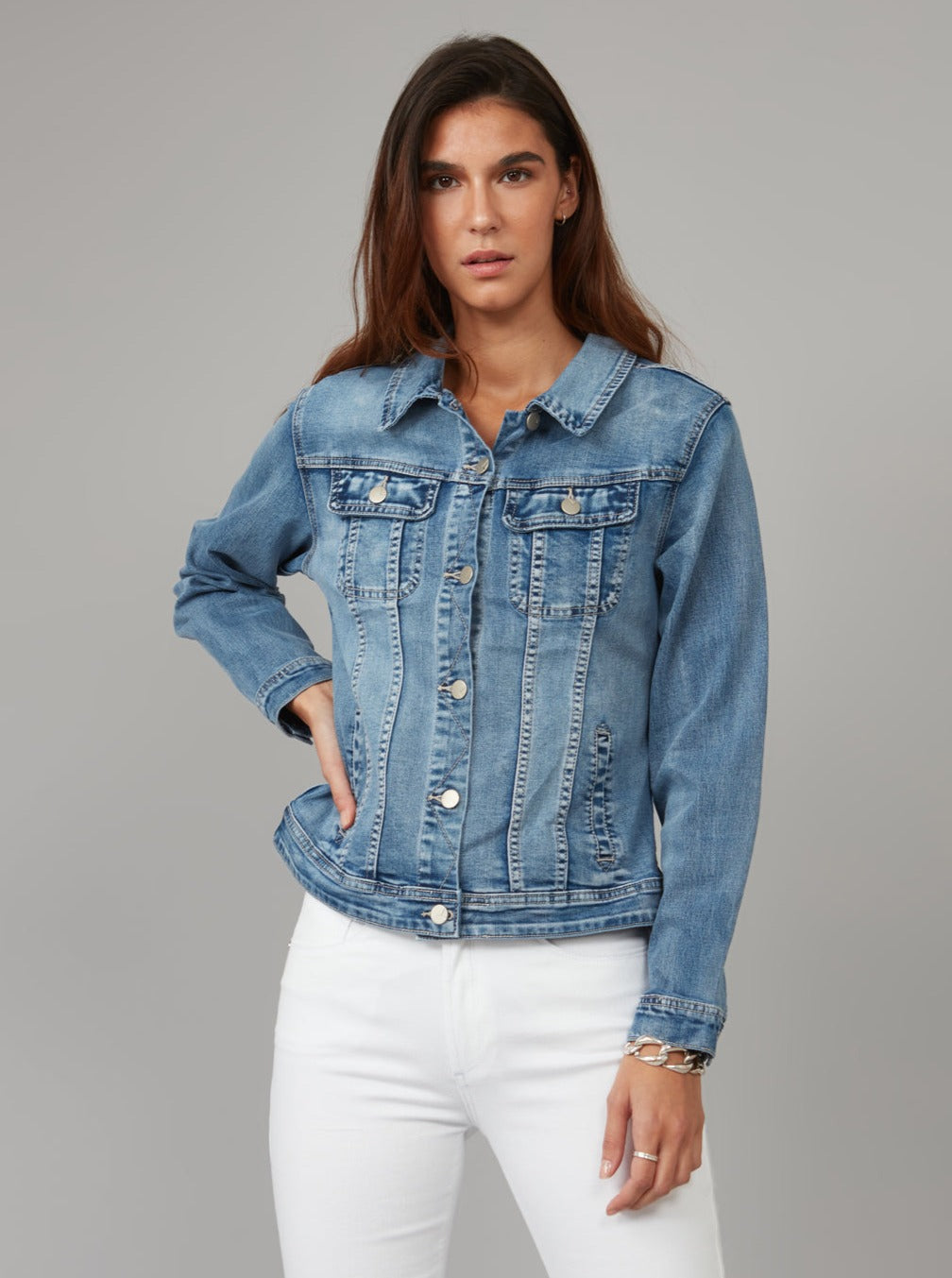 Gabriella Women's Light Blue Distressed Denim Jacket - Classic LBD Style for Casual Outfits & Layering | Perfect for Spring, Fall & Everyday Wear