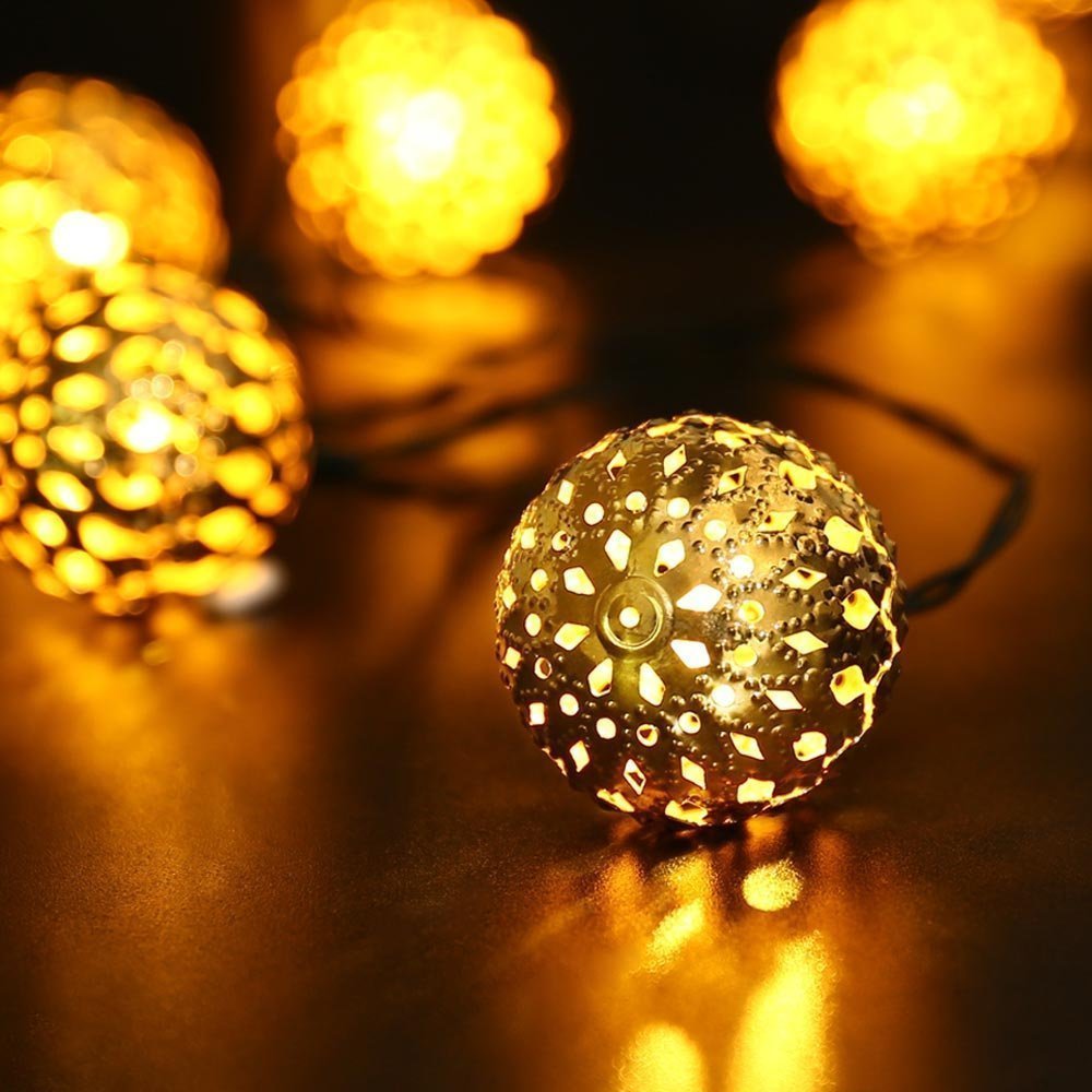 Solar Powered Metal String Lights - 10 LED Silver Ball Warm White Lights for Outdoor Garden, Summer Party, Wedding & Christmas Decorations | Perfect for Patio, Backyard, Pergola and Holiday Lighting
