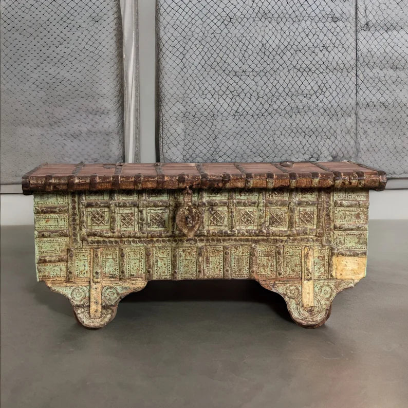 Hand Carved Antique Solid Wood Chest Box - Vintage Wooden Storage Box for Home Decor, Jewelry & Keepsakes | Perfect for Bedroom, Living Room & Office Organization