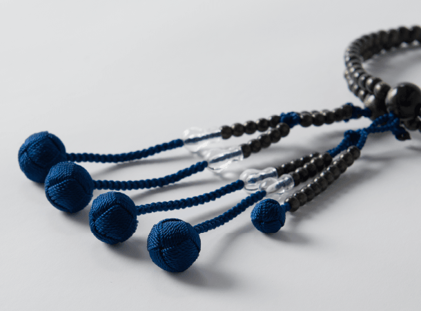 SGI Soka Gakkai Buddhist Prayer Beads - Medium Size Gray Mala with Blue Tassel - Perfect for Meditation, Chanting & Spiritual Practice