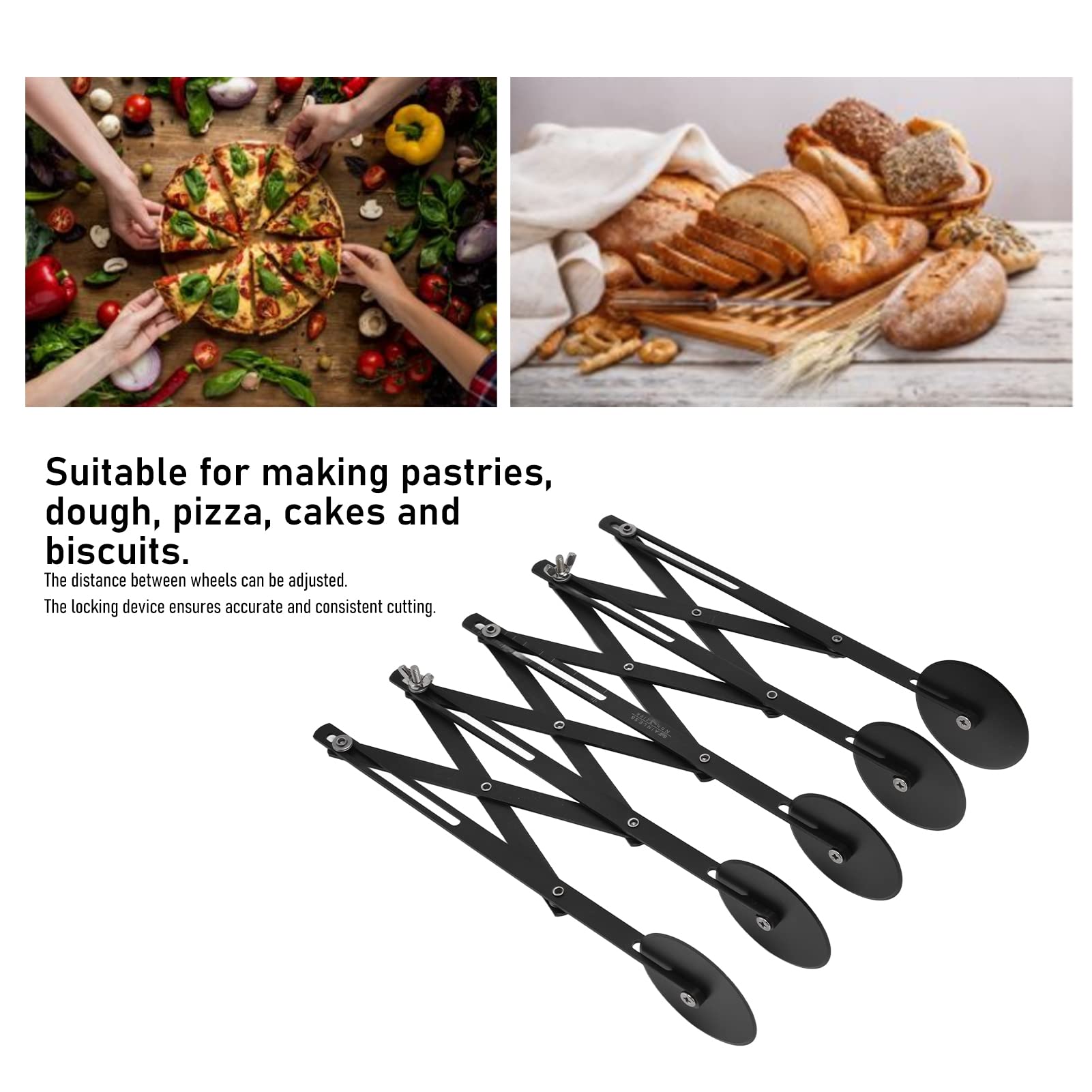 Adjustable Stainless Steel Pastry Cutter - 5-Wheel Pizza Dough Divider & Cookie Dough Roller - Non-Stick Expandable Baking Tool for Perfect Pies, Cookies & Pastries - Ideal for Home Bakers & Professional Kitchens