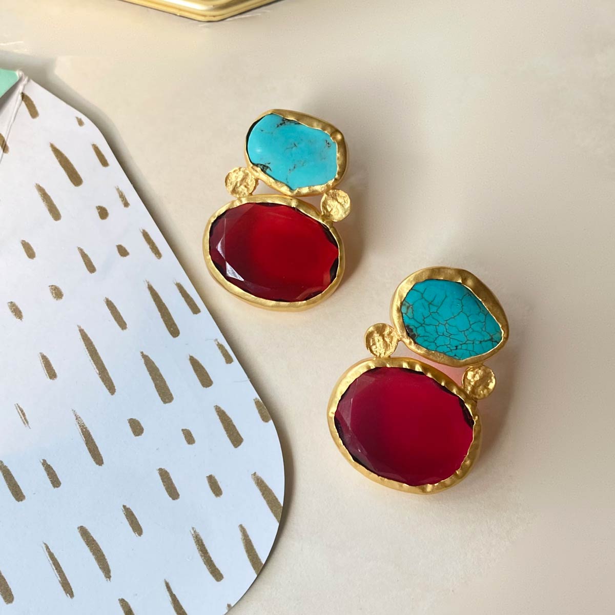 Wear Pray Love Earrings – Pink Quartz & Turquoise Dangle Earrings for Women | Boho Chic Jewelry for Everyday Wear & Special Occasions