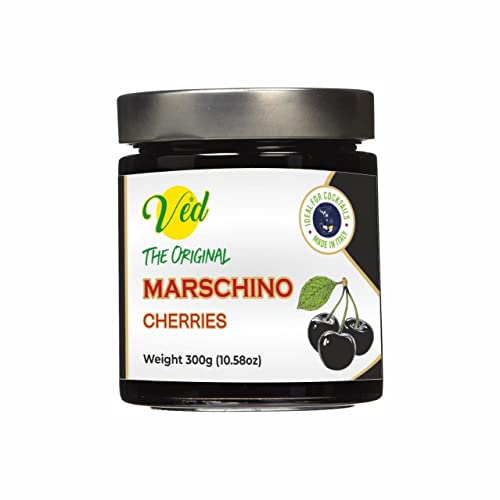 Premium Maraschino Cherries for Cocktails - Italian Luxardo Style Cherries in Natural Syrup - Vegan, Gluten-Free Cocktail Garnish for Old Fashioned, Manhattan & Bourbon Drinks - 300g Glass Jar - Perfect for Home Bars, Mixology & Gourmet Desserts