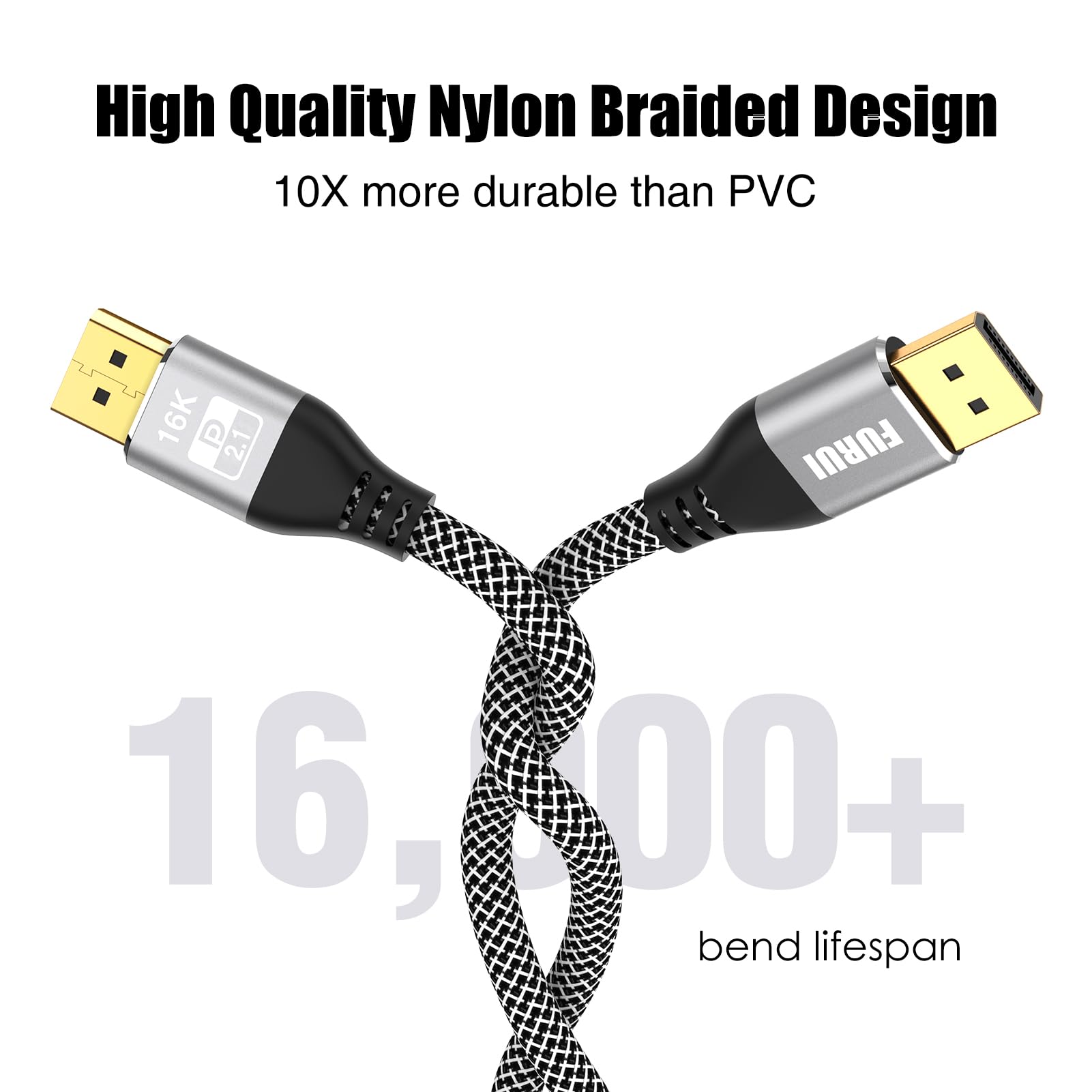 VESA Certified DisplayPort 2.1 Cable 10ft 2-Pack - 16K DP 2.0 Cable 80Gbps, Supports 16K@60Hz, 8K@120Hz, 4K@240Hz/165Hz, 2K@360Hz - High-Speed Gaming Monitor Cable for Laptop, TV, PC, PS5, Xbox - Perfect for 4K/8K Gaming, Video Editing & Home Theater Setup