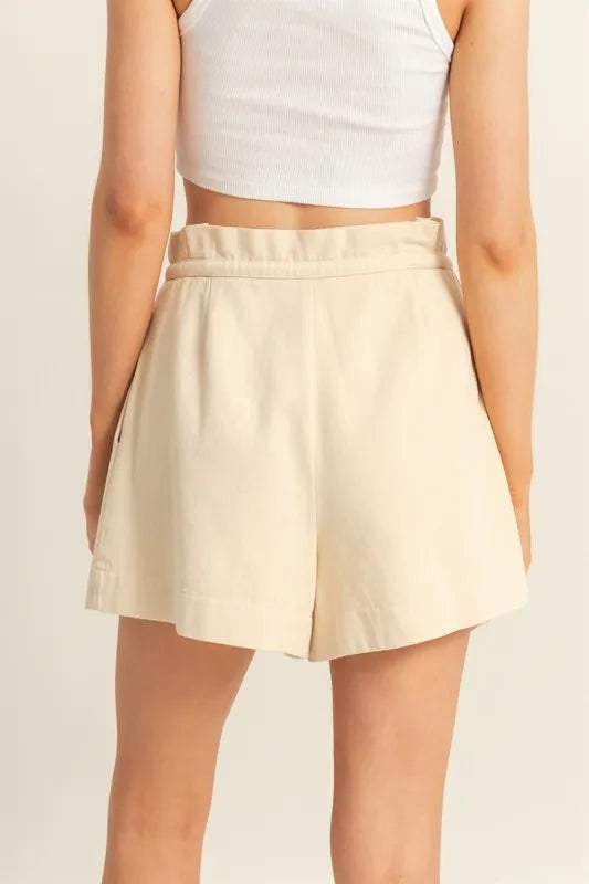 Beachy High Waisted Washed Twill Paperbag Shorts for Women - Summer Casual Shorts for Beach, Vacation & Everyday Wear