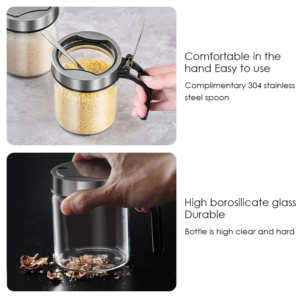 TINMIX 4-Piece Revolving Condiment Set - Sugar Bowl, Salt & Pepper Shakers with Lids & Spoons, 360° Rotating Spice Jar Holder for Kitchen - Perfect for Dining Tables, Restaurants, and Home Cooking