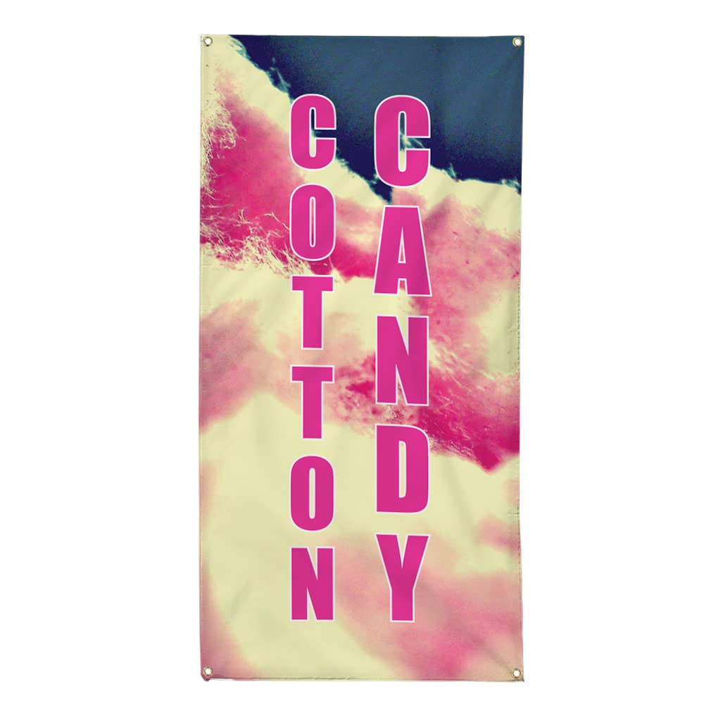 Vertical Vinyl Banner - Multiple Sizes (96x48 Inches) | Cotton Candy Food & Drink Retail Sign | Weatherproof Outdoor Industrial Yard Banner with 8 Grommets - Perfect for Storefronts, Trade Shows, and Outdoor Advertising