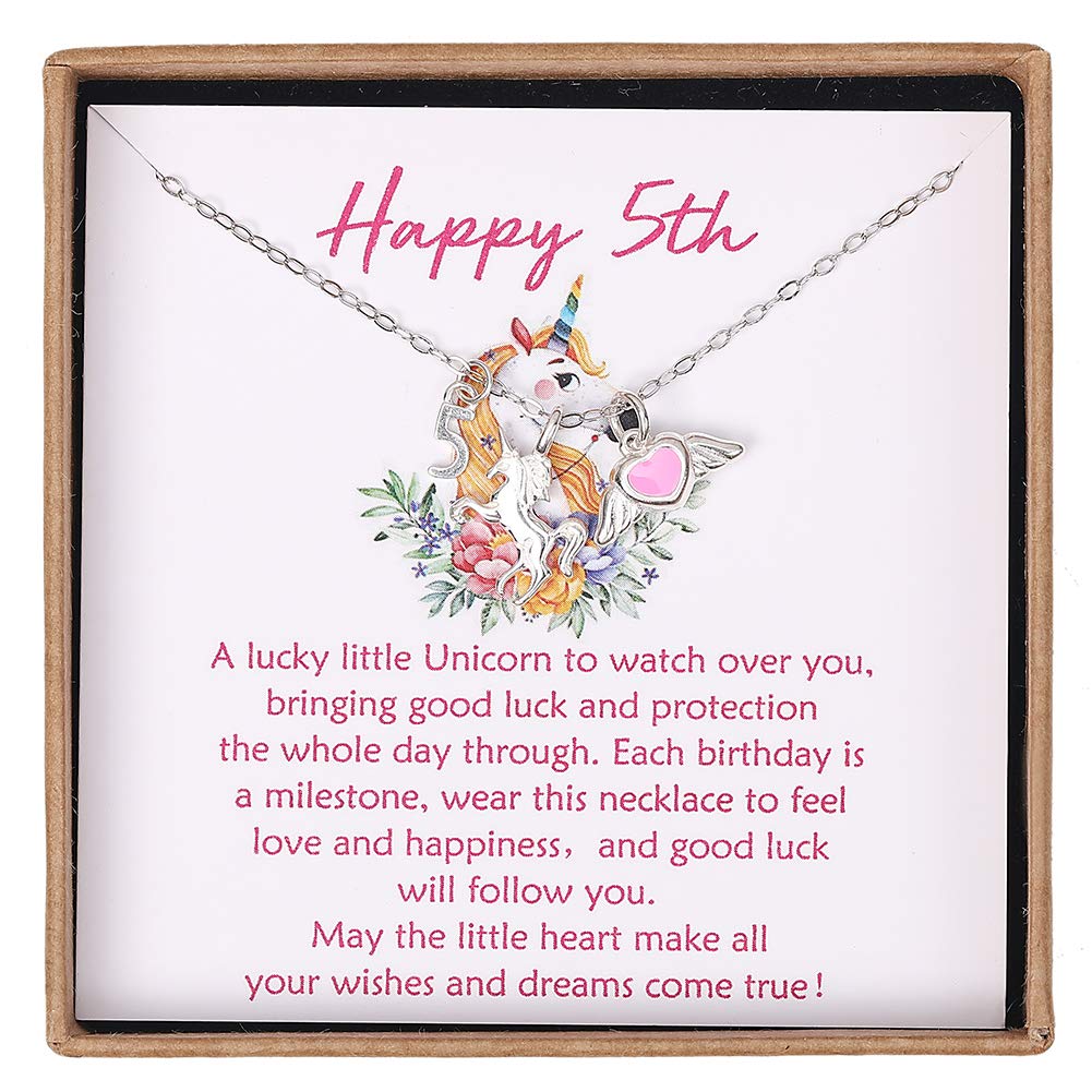 Sterling Silver Pink Heart with Wings & Unicorn Charm Necklace - Best Birthday Gift for Women & Girls - Elegant Jewelry with Gift Box & Card - Perfect for Anniversaries, Valentine's Day & Special Occasions