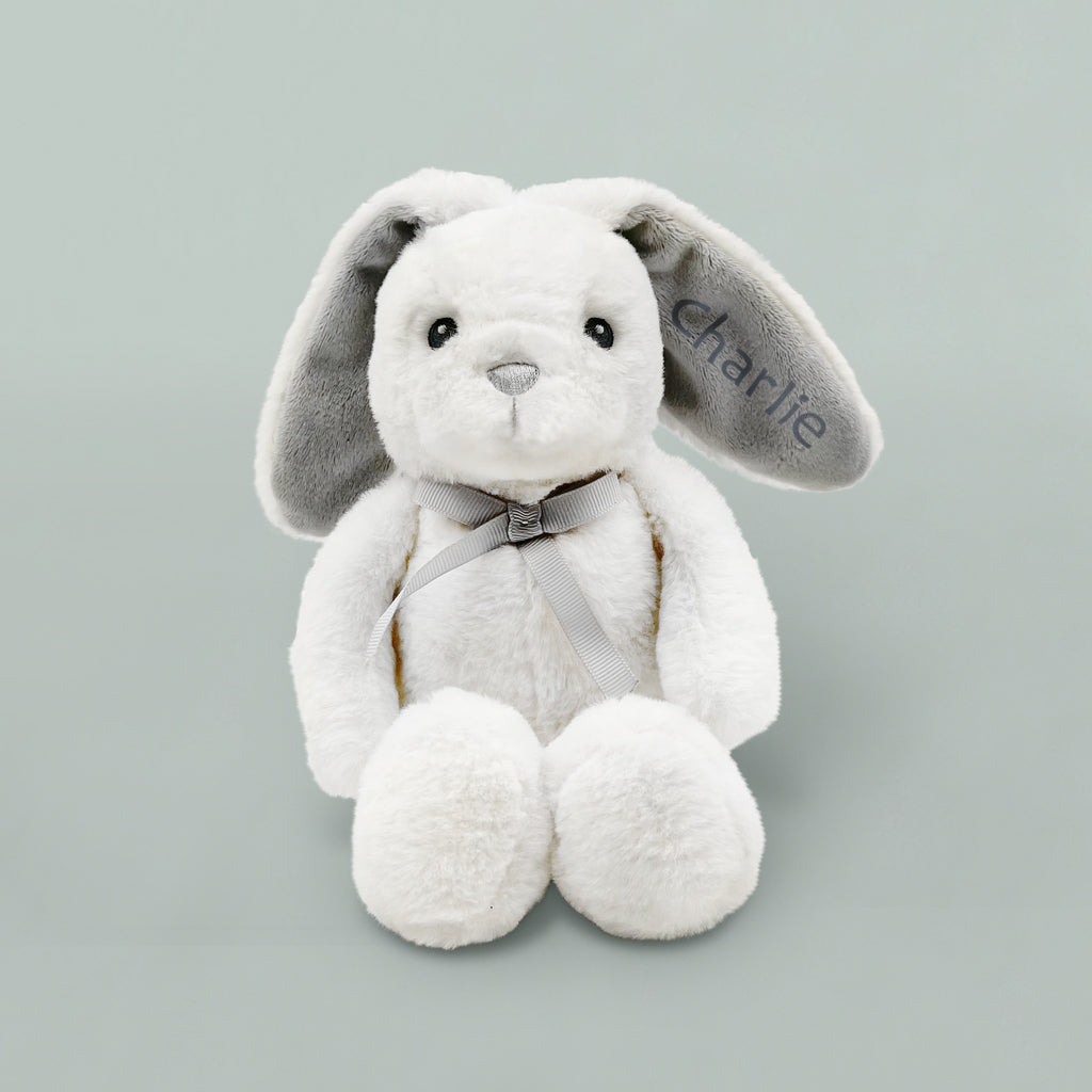 Personalized Grey Christmas Baby Bunny Plush Toy with Gift Box - Perfect for Holiday Gifts, Stocking Stuffers & Nursery Decor