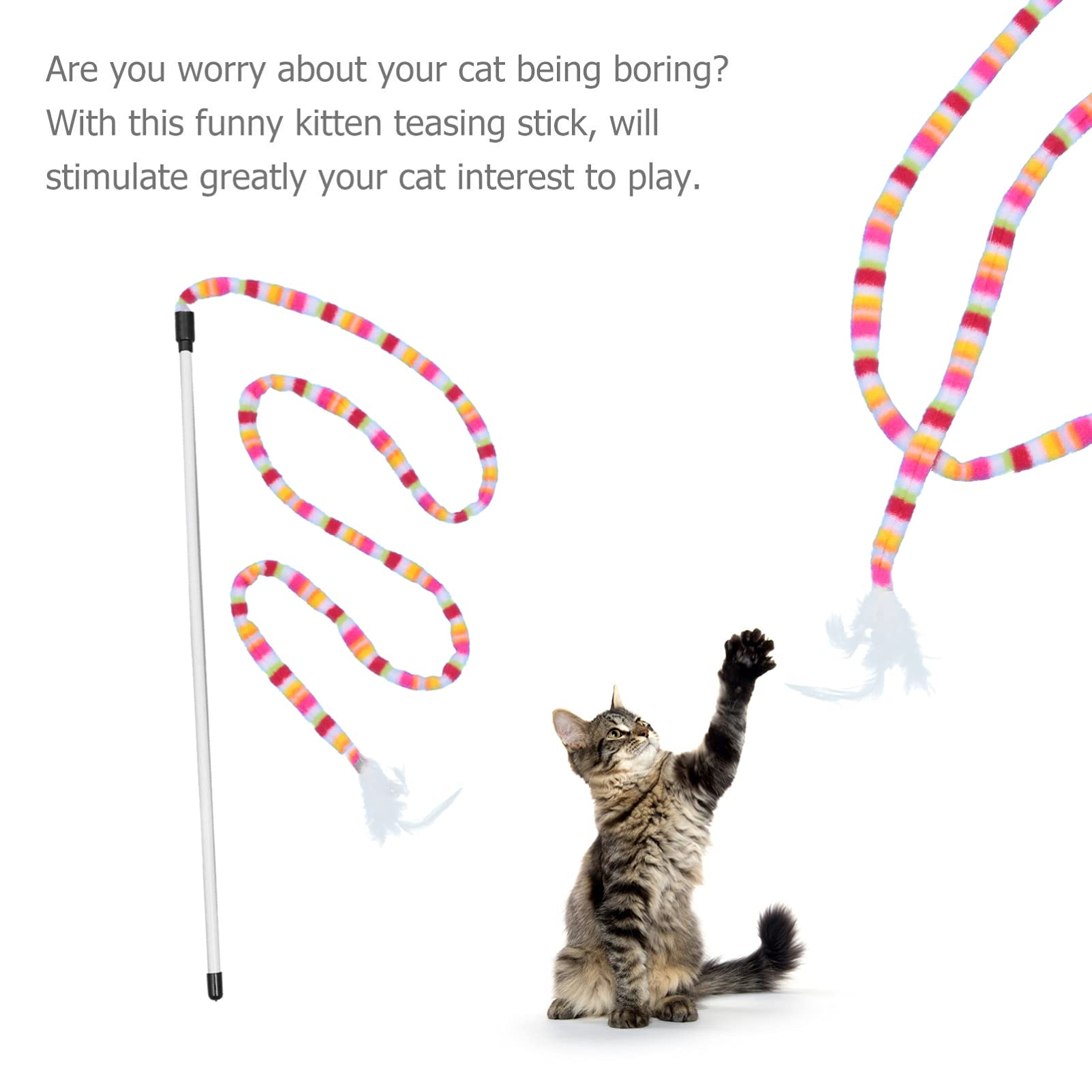 Hemobllo 2pcs Cat Teaser Toy - Interactive Fishing Wand with Flannel Ribbon for Play & Training