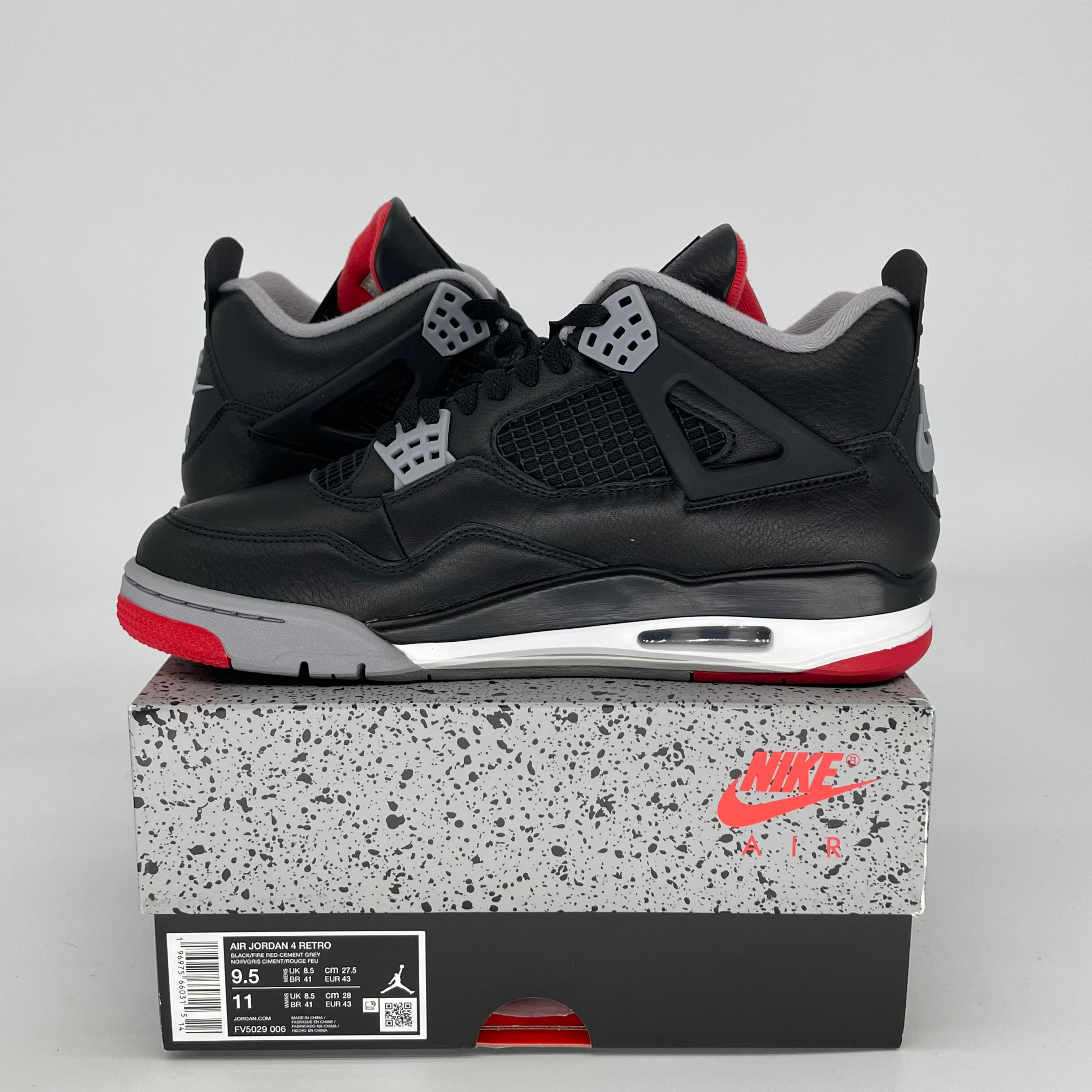 Original Air Jordan 4 Bred Reimagined Men's Basketball Shoes - Size 9.5/11W (FV5029-006) | Retro Sneakers for Streetwear & Basketball Performance