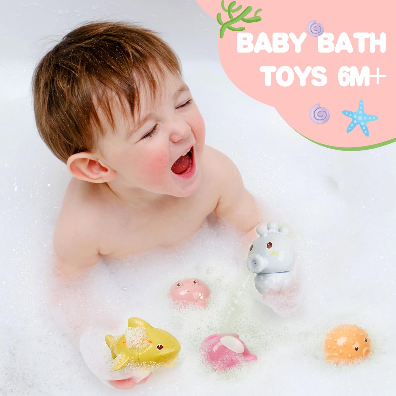 AMCHSURI 10PCS Baby Bath Toys - Mold Free Ocean Animals for Toddlers 1-4 Years, Perfect for Bathtub & Water Play