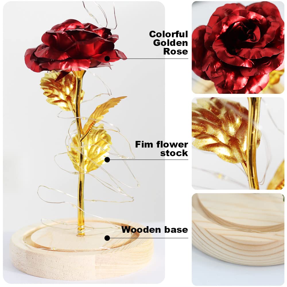 Enchanted Beauty and The Beast Rose with LED Light in Glass Dome - Unique Gift for Mom, Anniversary, Mother's Day, Birthday & Valentine's Day - Perfect for Home Decor, Romantic Surprises & Special Occasions