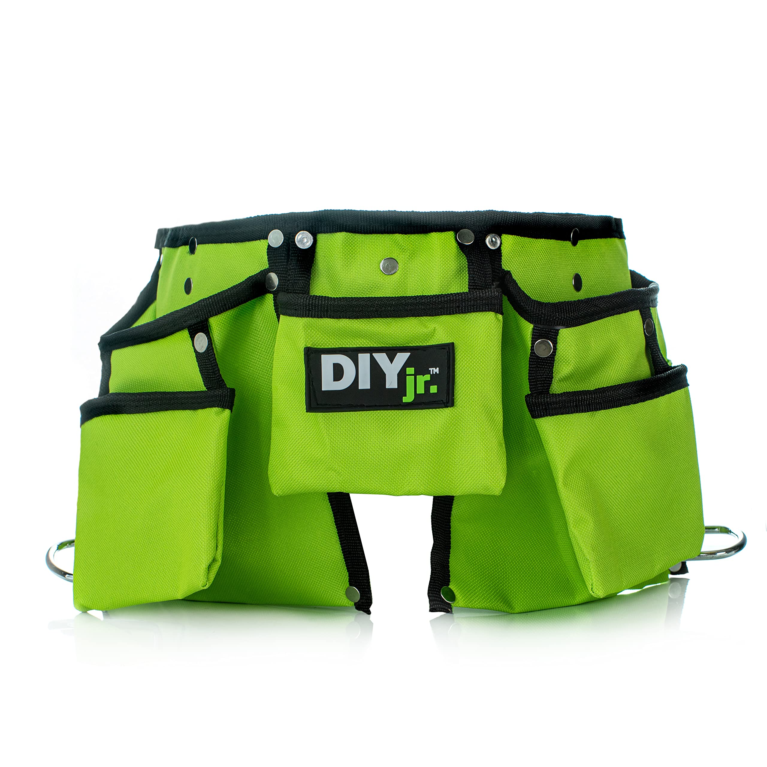 My First Tool Belt Green by DIYjr - Adjustable Kids Tool Belt for Boys & Girls, Durable Construction Apron for Junior Carpenters - Perfect for DIY Projects, Pretend Play & Woodworking Activities