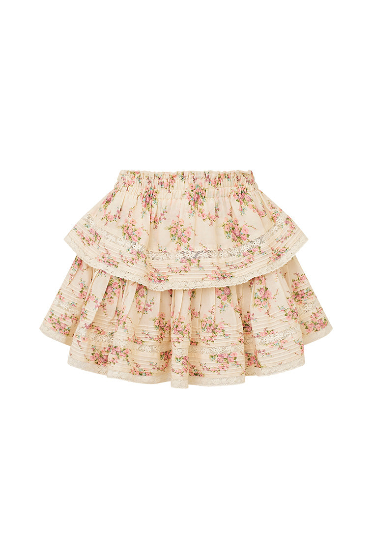 Elegant Ruffle Mini Skirt with Lace Trim & Floral Print - Perfect for Summer Dresses, Parties, and Casual Outfits
