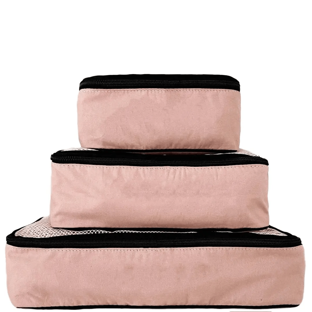 Premium Cotton Packing Cubes Set of 3 - Pink & Blush Travel Organizers for Suitcases, Backpacks & Closet Storage | Perfect for Vacations, Business Trips & College Dorm Organization