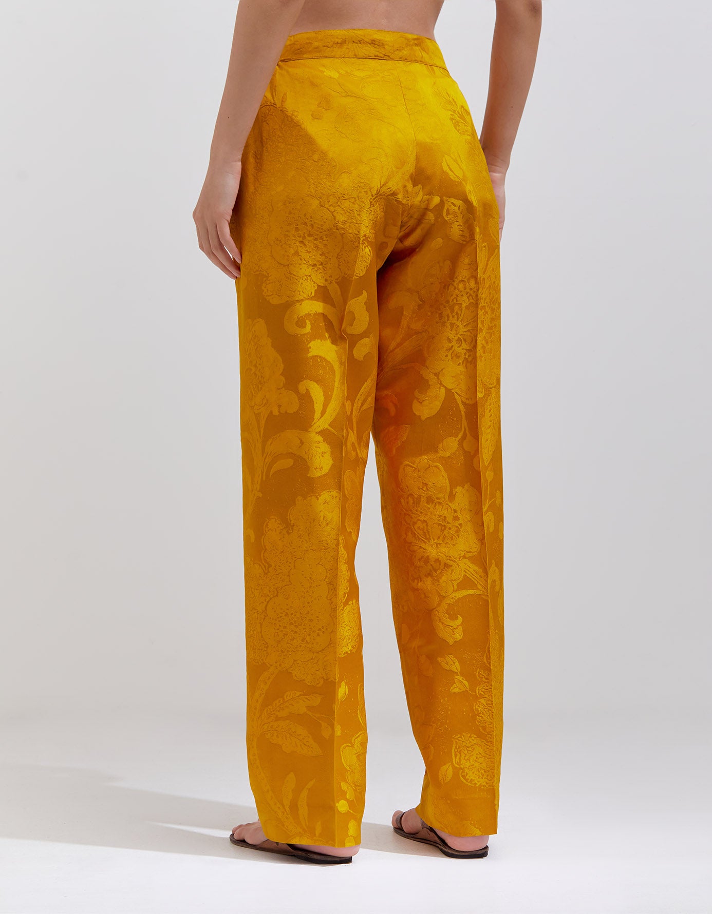 Azaad Silk Damask Mustard Trousers for Women - Elegant & Comfortable Pants for Office, Party & Special Occasions