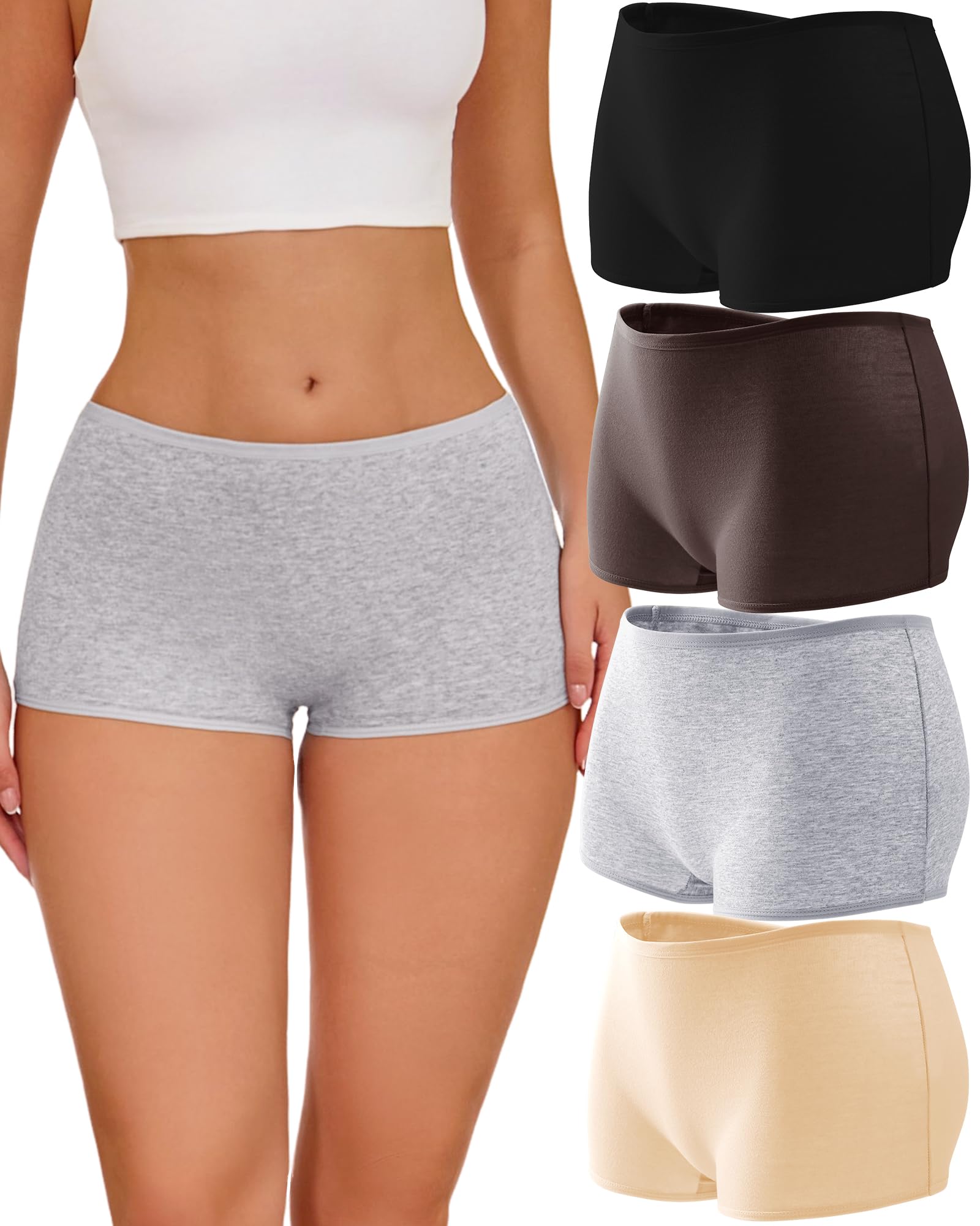 ROSYCORAL Women's Cotton Boy Shorts Underwear - Mid Rise Full Coverage Boxer Briefs 4 Pack (S-XXL) | Soft & Breathable Panties for Everyday Comfort, Lounge & Sleep