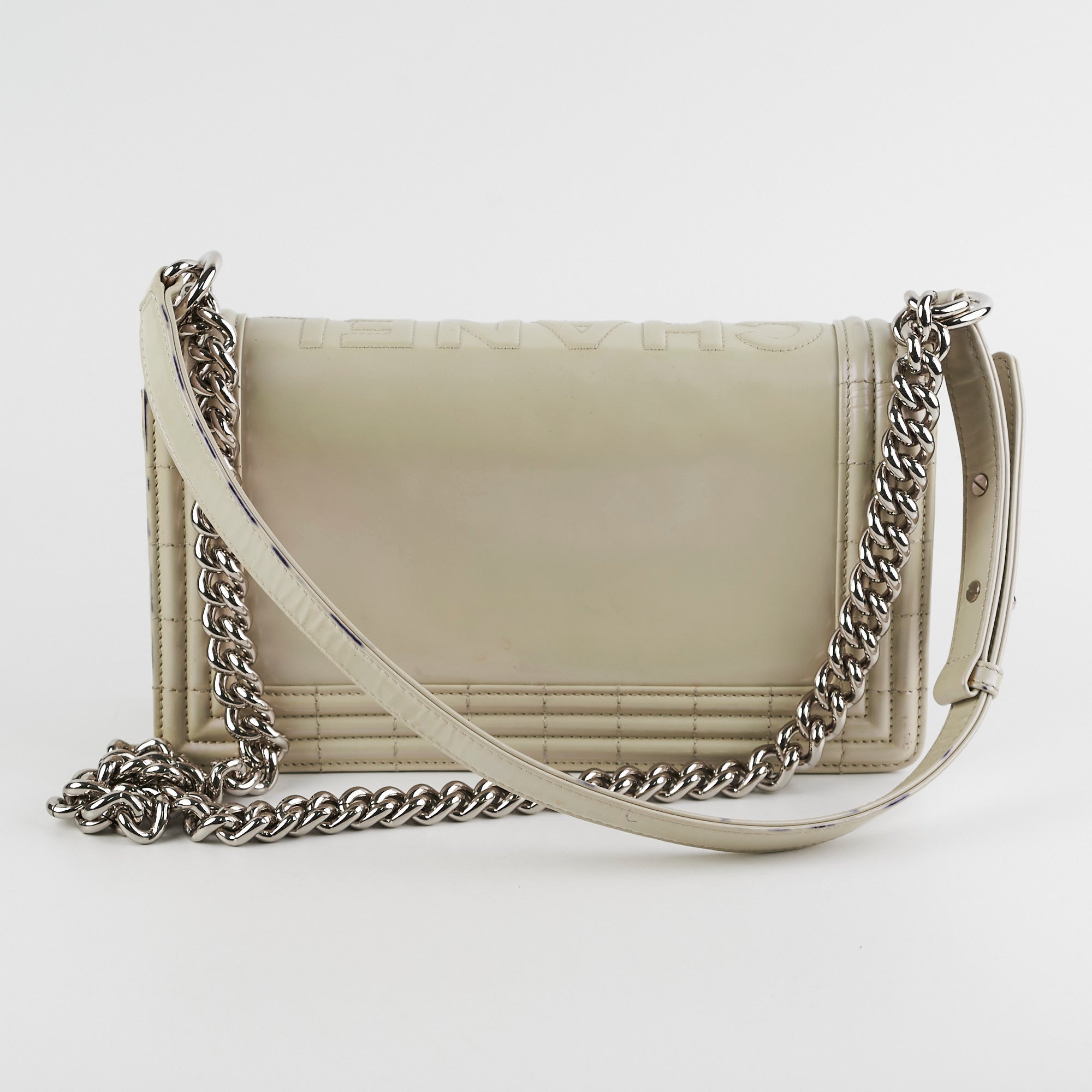 Chanel Boy Old Medium Iridescent Light Grey Leather Shoulder Bag - Luxury Designer Handbag for Women, Perfect for Evening Parties & Special Occasions