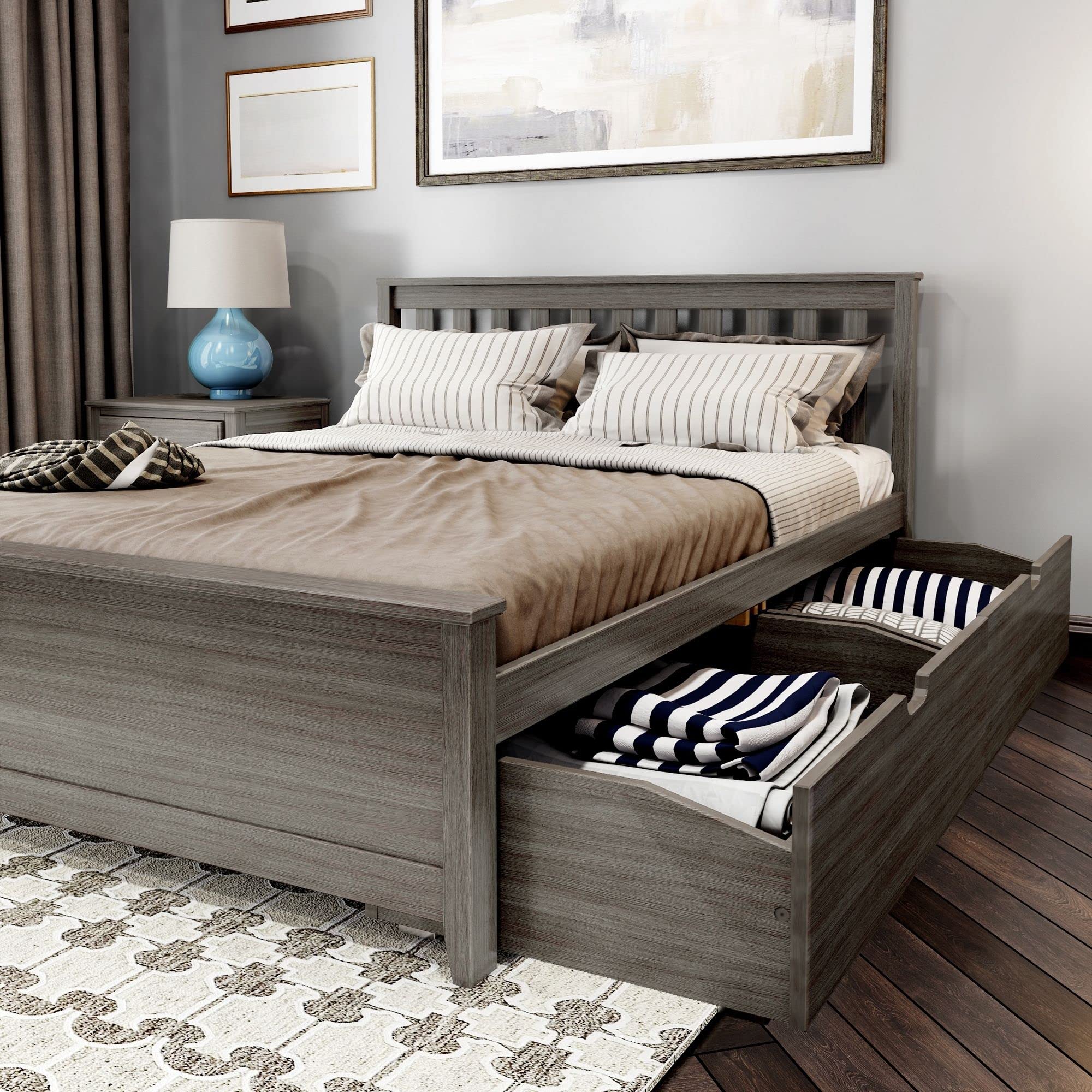 Plank+Beam Queen Size Storage Bed Frame with 4 Drawers, Rustic Clay Finish - Perfect for Small Bedrooms & Guest Rooms with Extra Storage Needs