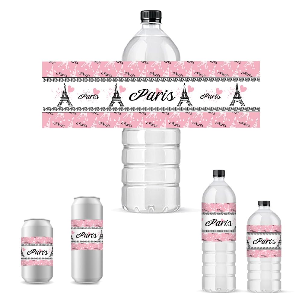 30pcs Paris Tower Water Bottle Labels - Pink Decorative Waterproof Stickers for Birthday Party Favors, Themed Events & DIY Crafts | Perfect for Baby Showers, Weddings & School Activities