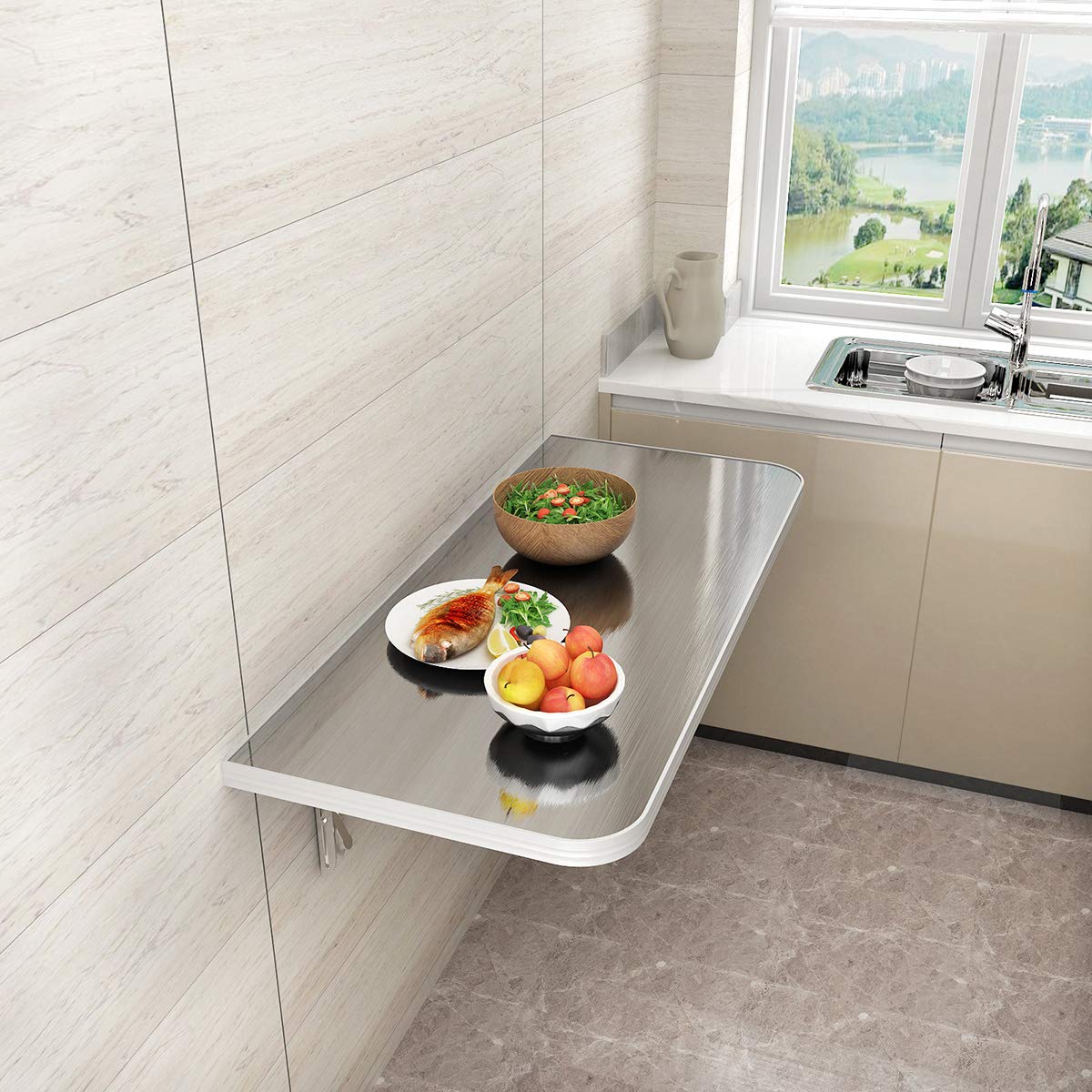 Foldable Wall-Mounted Kitchen Table (60-120cm) - Stainless Steel Hidden Dining Table, Cutting Board & Computer Desk | Space-Saving Solution for Small Kitchens, Apartments & Home Offices