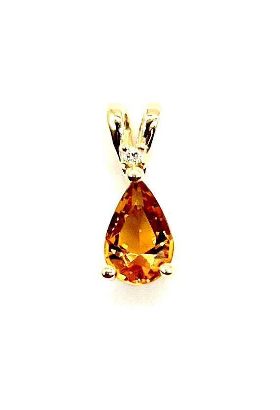 Exquisite Pear Shaped Citrine and Diamond Pendant Necklace - Elegant 14K Gold Jewelry for Women - Perfect Gift for Birthday, Anniversary & Special Occasions