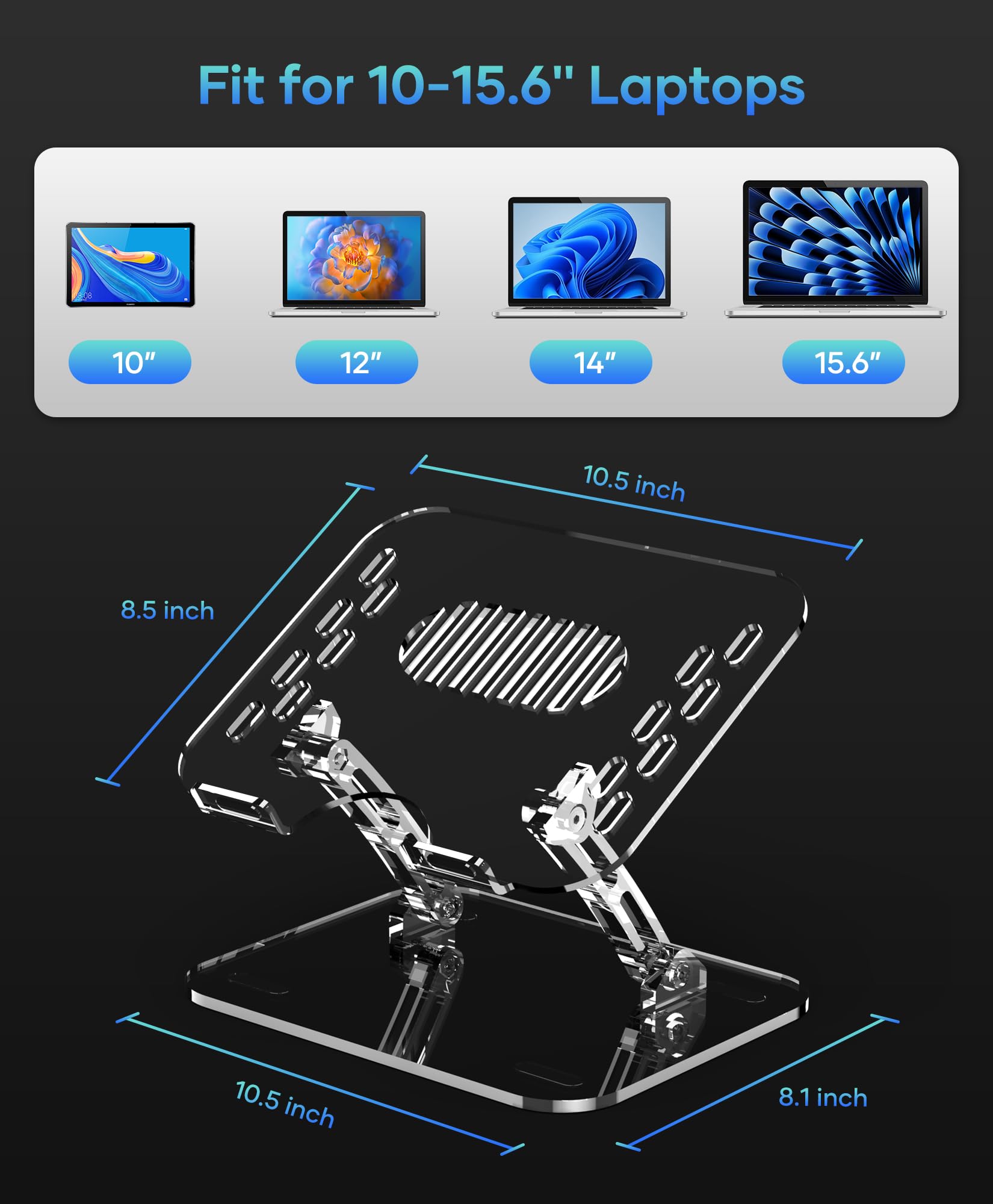 Adjustable & Foldable Laptop Stand - Portable Ergonomic Computer Stand for 10-15.6 Inch Notebooks (MacBook, Dell, HP) - Perfect for Home Office, Gaming & Travel Use