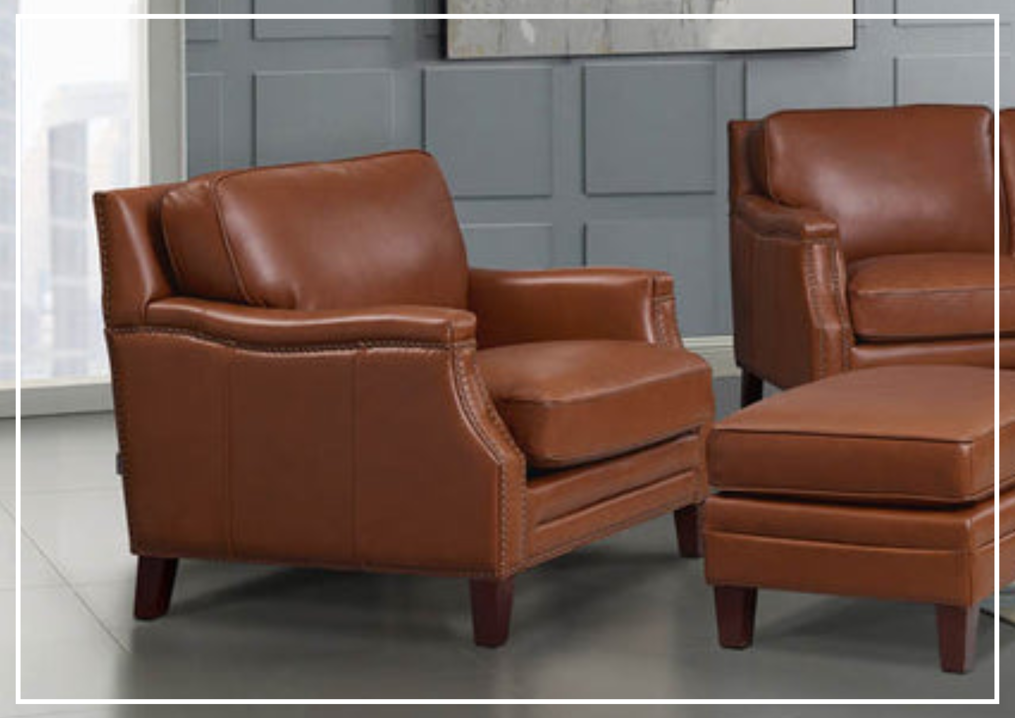 Premium Brown Leather Armchair with Nailhead Trim - Hydeline Camano Collection - Luxurious Home Office & Living Room Seating