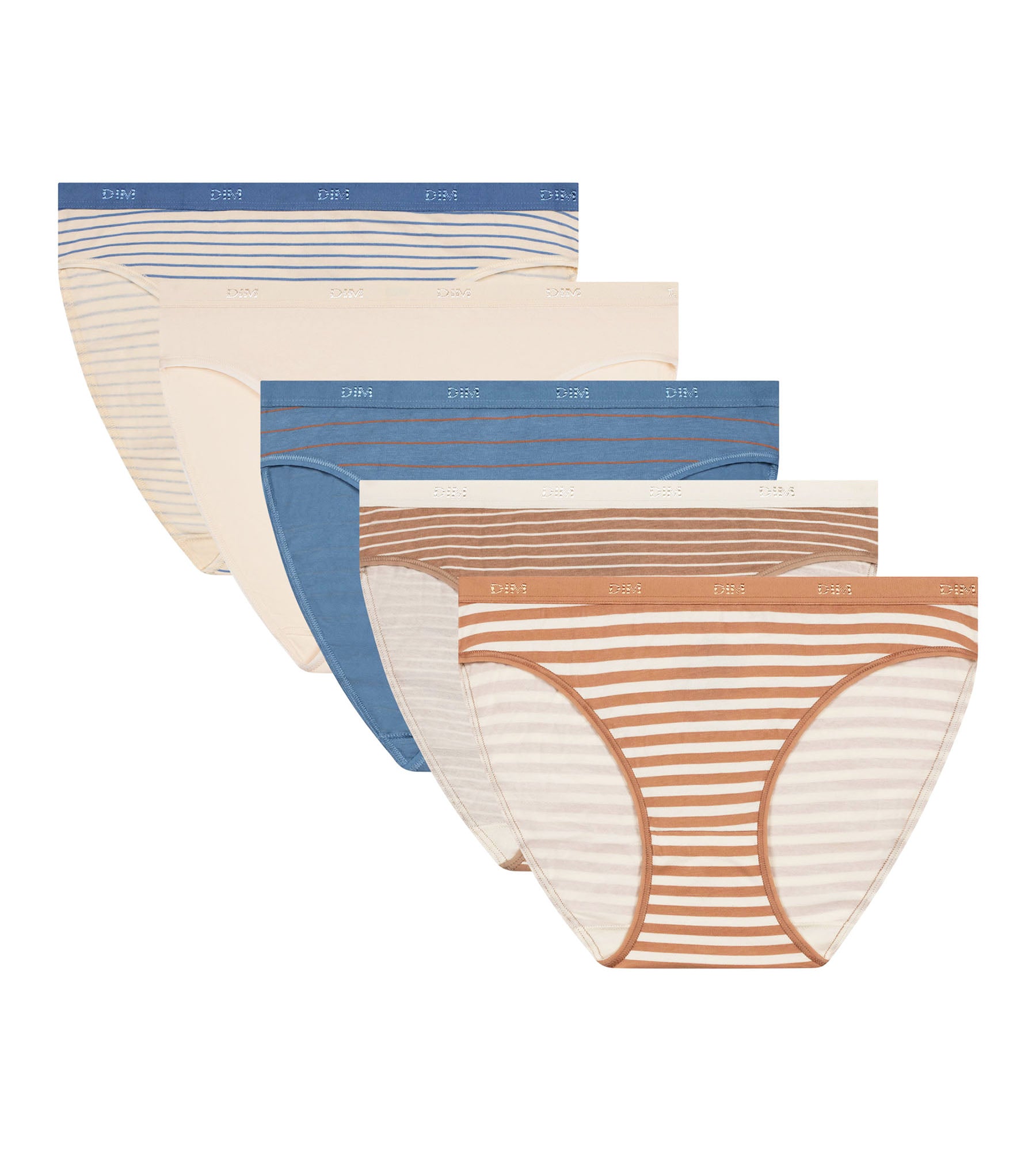 5 Pack Women's Cotton Stretch Striped Underwear - Blue & Cream with Pockets | Comfortable Daily Wear & Travel Essentials
