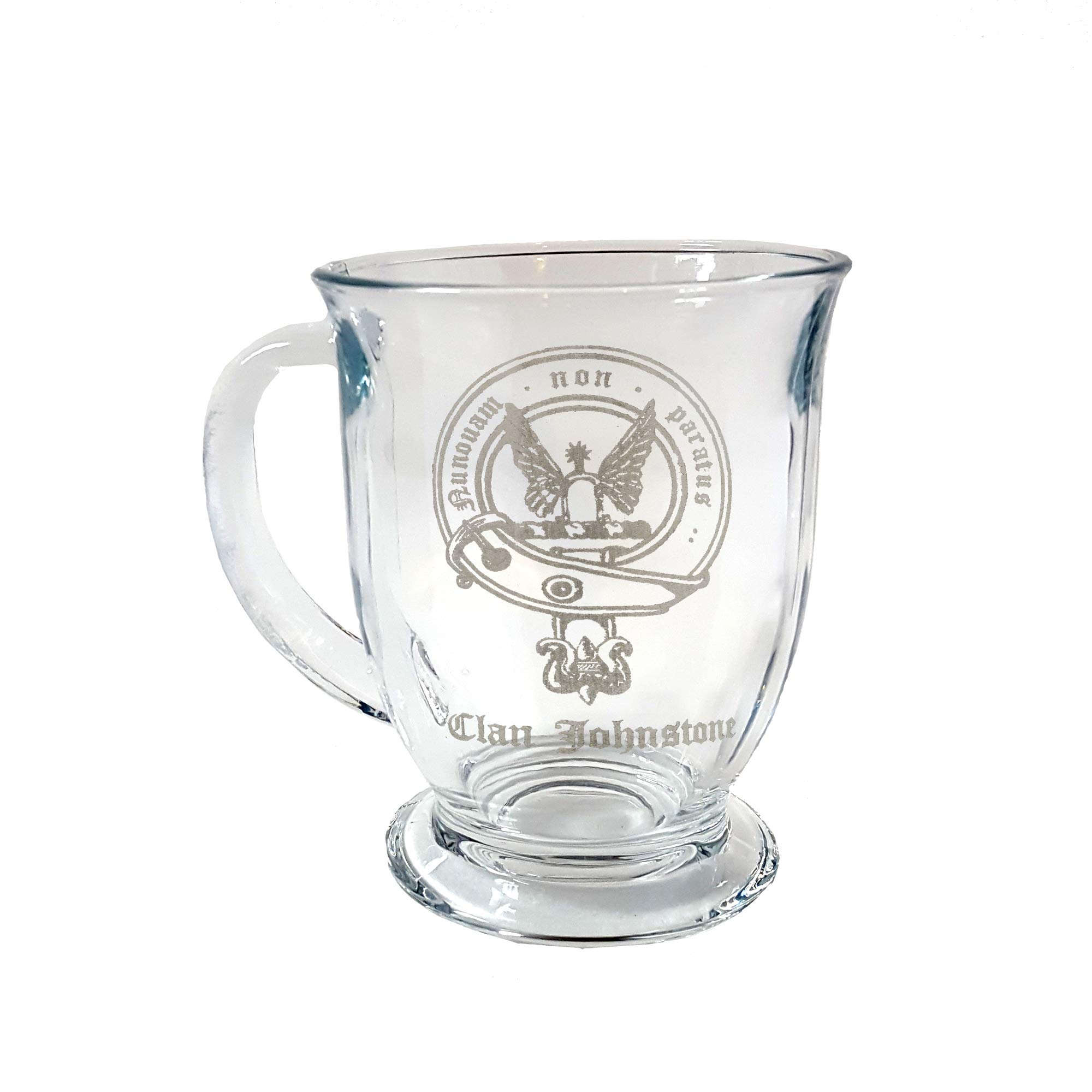 Johnstone Scottish Clan Crest 12oz Coffee Glass - Personalized Engraving - Perfect for Gifts, Home Decor & Scottish Heritage Enthusiasts