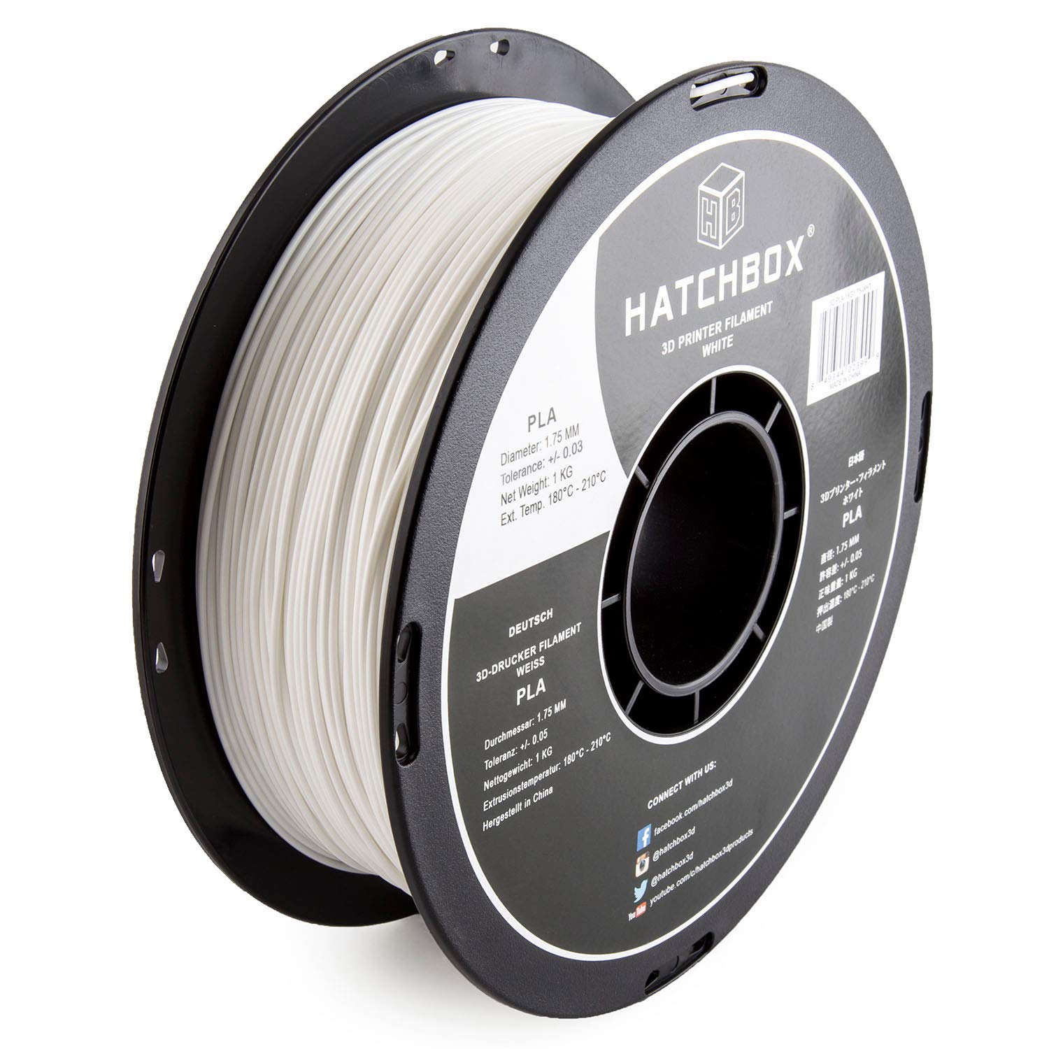 HATCHBOX 1.75mm White PLA 3D Printer Filament - 1KG Spool (2.2 lbs) - High Precision +/- 0.03mm - Perfect for 3D Printing, DIY Projects, Prototyping & Home Decor